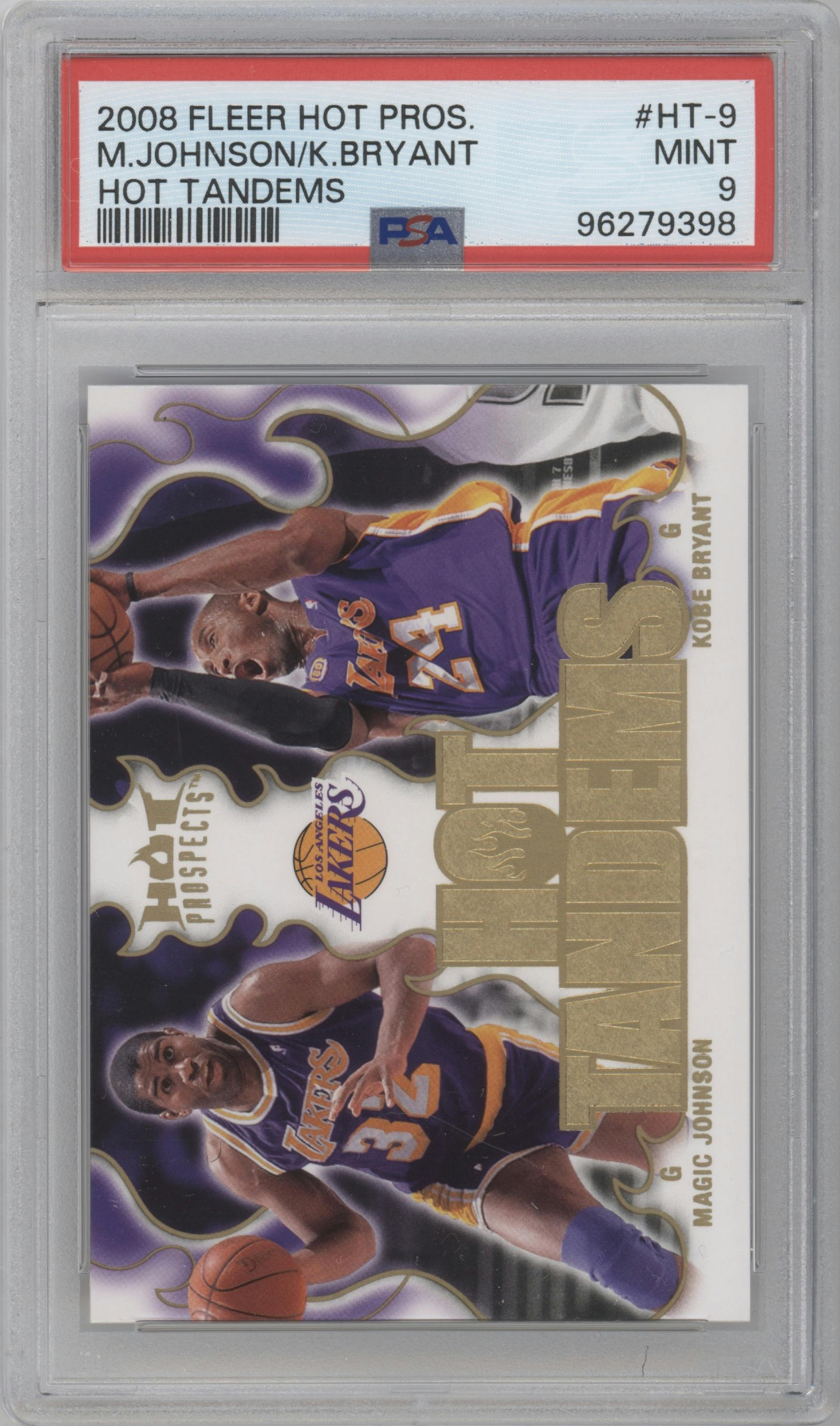 Magic Johnson/Kobe Bryant from the 2008-09 Fleer Hot Prospects set graded by PSA and given an overall grade of 9.