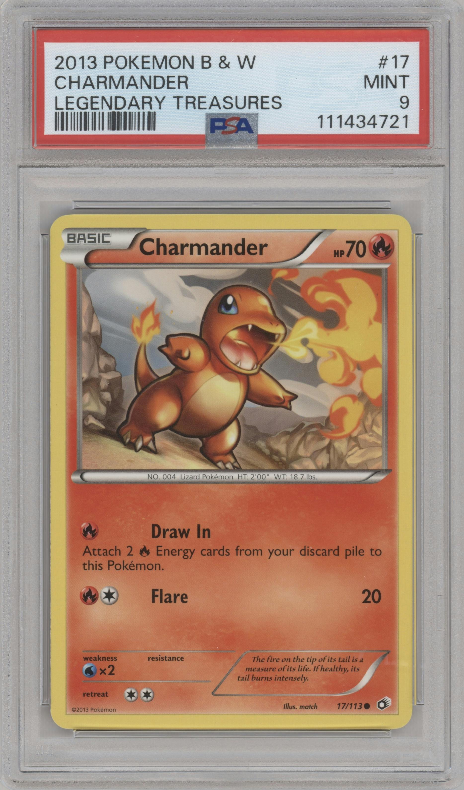 Charmander from the 2013 Pokemon B&W set graded by PSA and given an overall grade of 9.