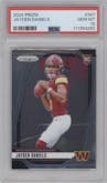 Jayden Daniels from the 2024 Panini Prizm set graded by PSA and given an overall grade of 10.