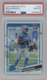 Brian Branch from the 2023 Donruss Optic set featuring a Holo parallel graded by PSA and given an overall grade of 10.
