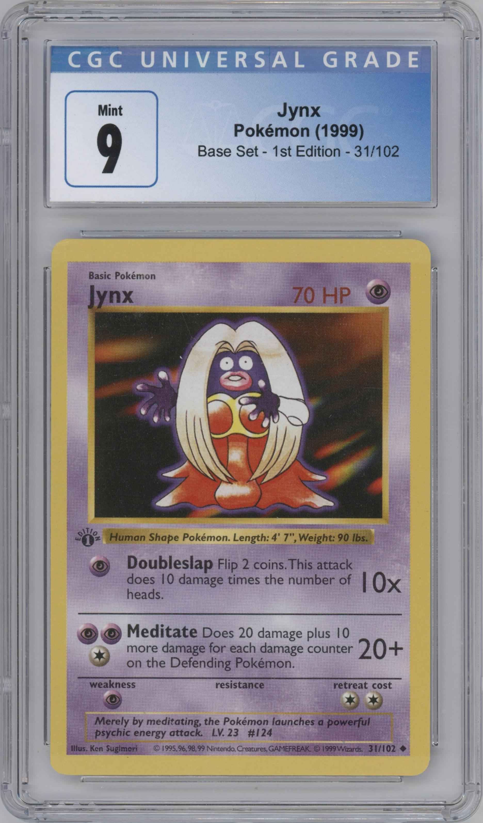 Jynx from the 1999 Pokemon set graded by CSG and given an overall grade of 9.