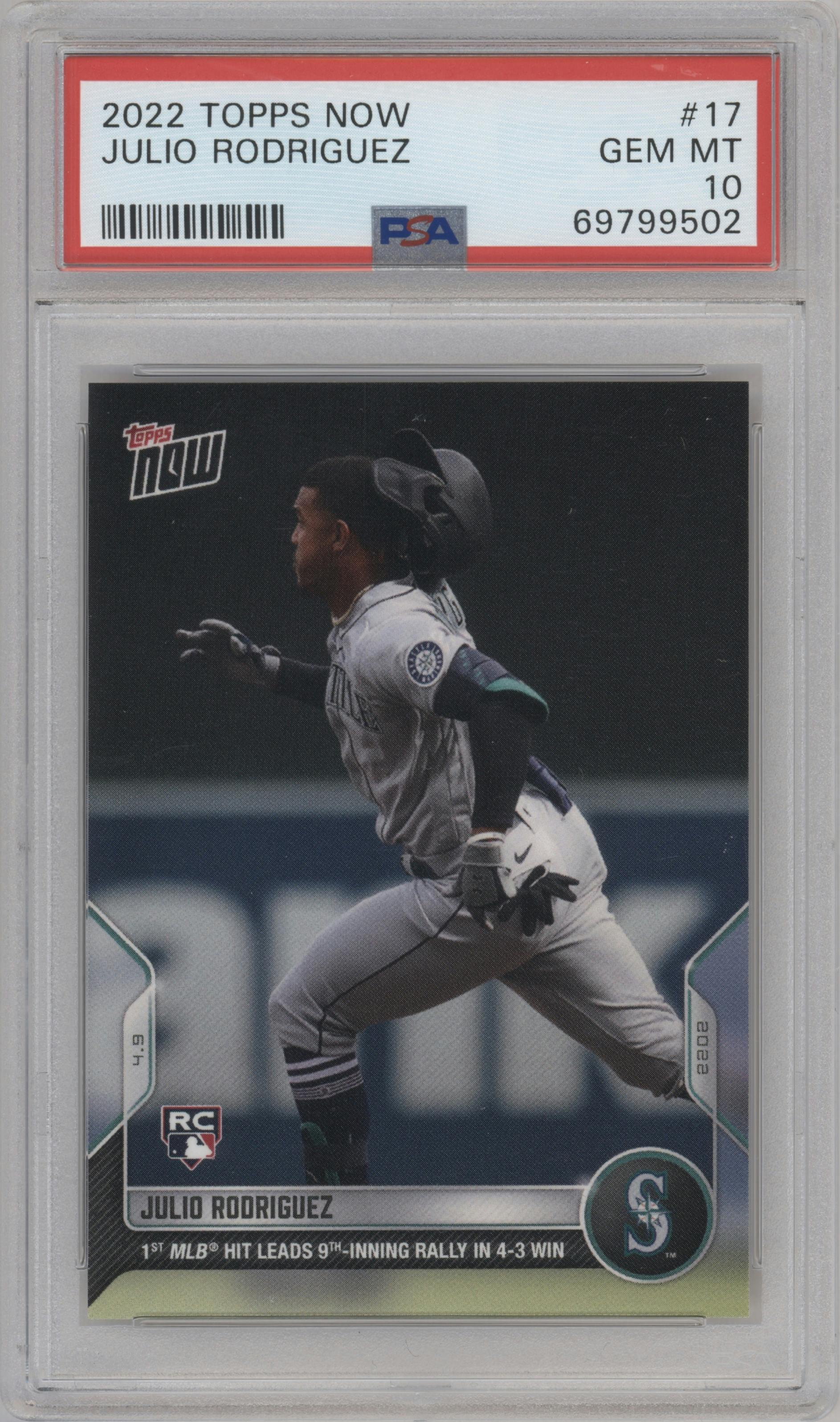 Julio Rodriguez from the 2022 Topps Now set graded by PSA and given an overall grade of 10.
