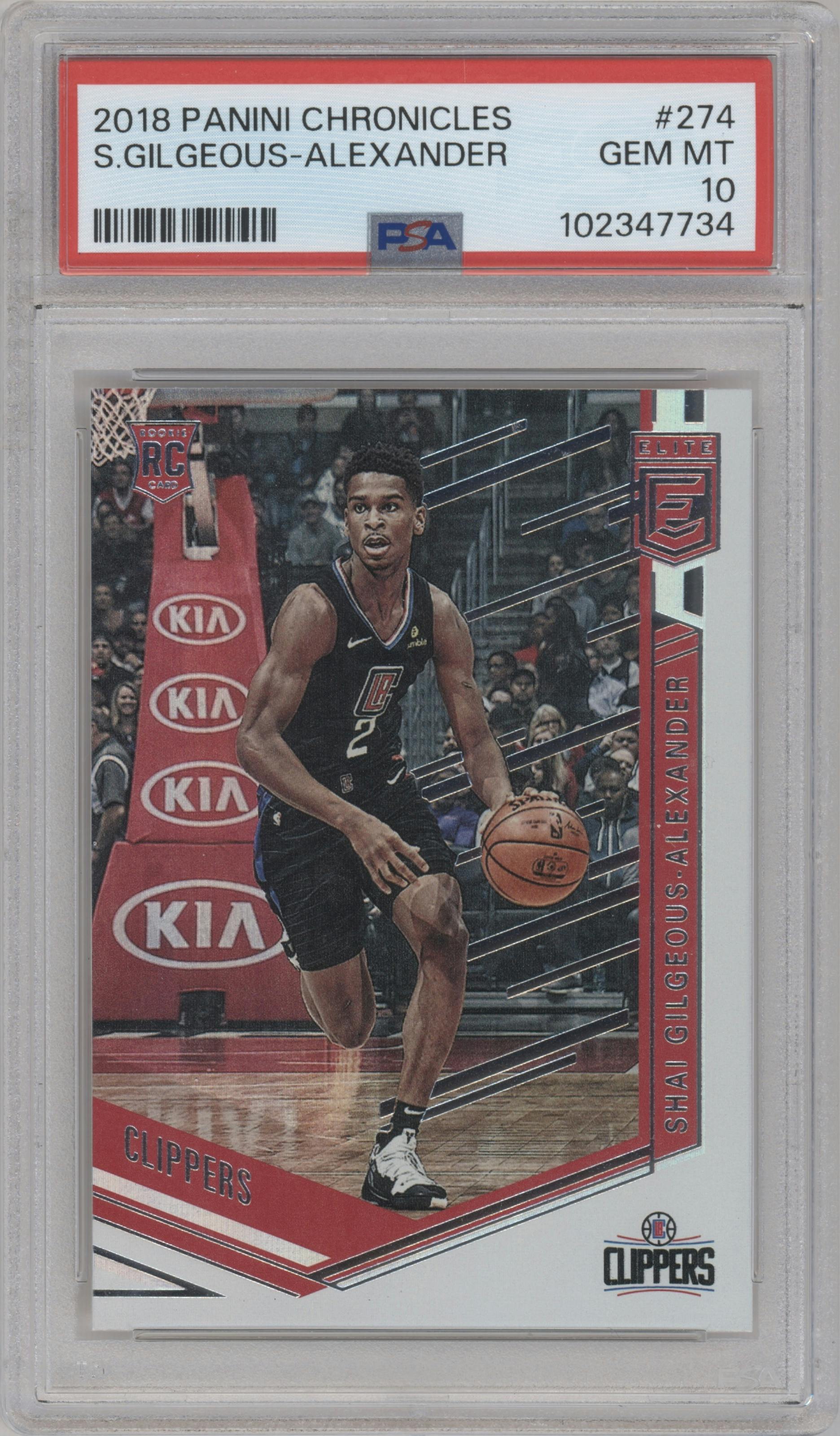 Shai Gilgeous-Alexander from the 2018-19 Panini Chronicles set graded by PSA and given an overall grade of 10.