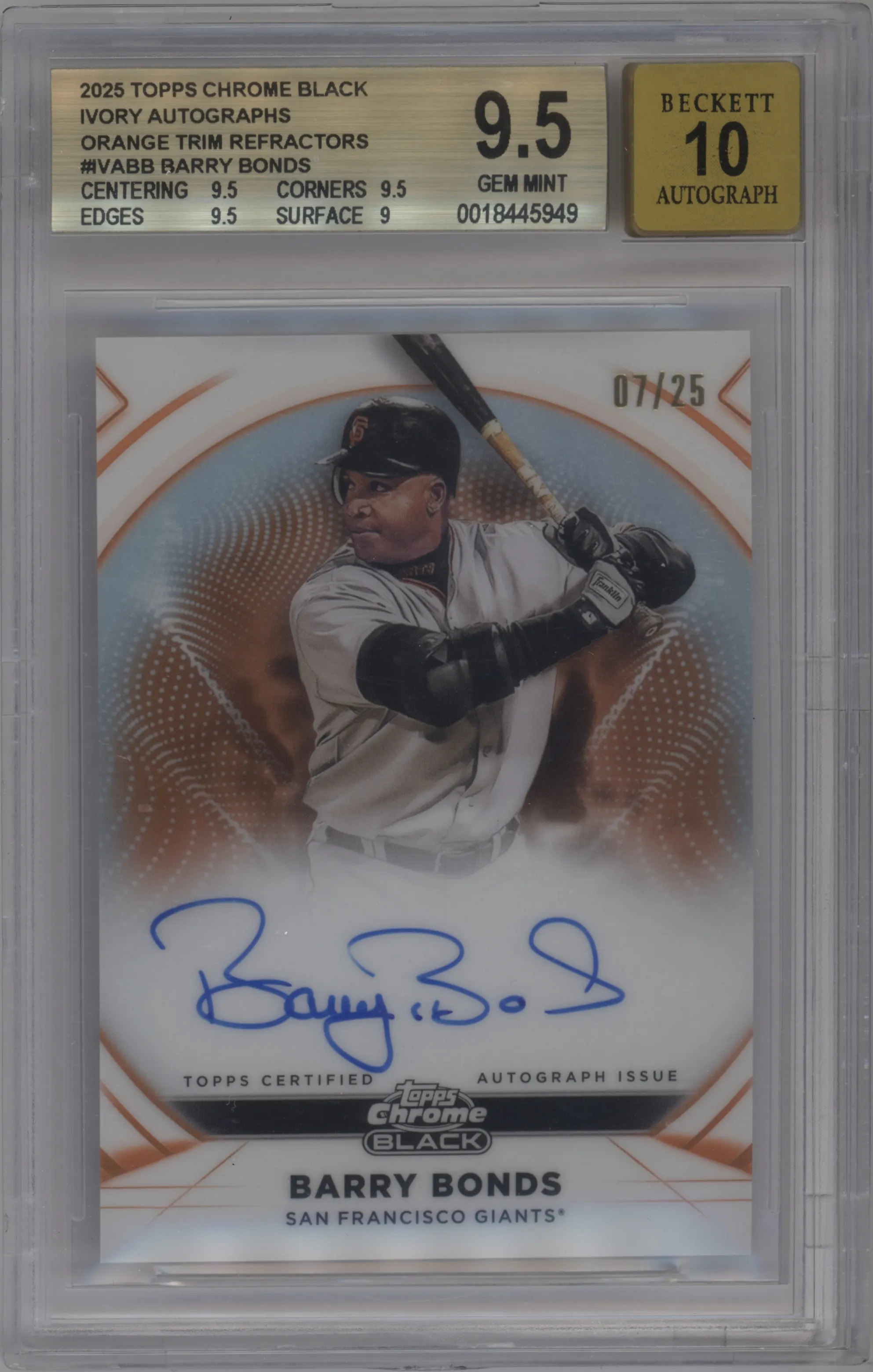 2025 Topps Chrome Black Ivory Auto Barry Bonds Orange Trim Refractor #IVA-BB BGS 9.5