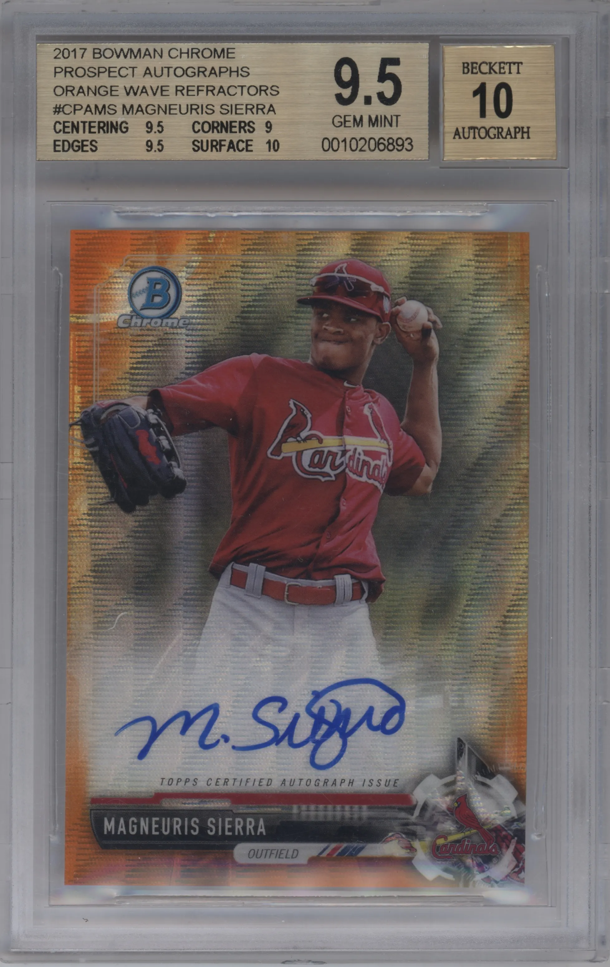 2017 Bowman Chrome Chr.Pros.Auto Magneuris Sierra Orange Wave #CPA-MS BGS 9.5