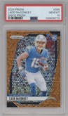 Ladd McConkey from the 2024 Panini Prizm set featuring a Disco Prizm parallel graded by PSA and given an overall grade of 10.