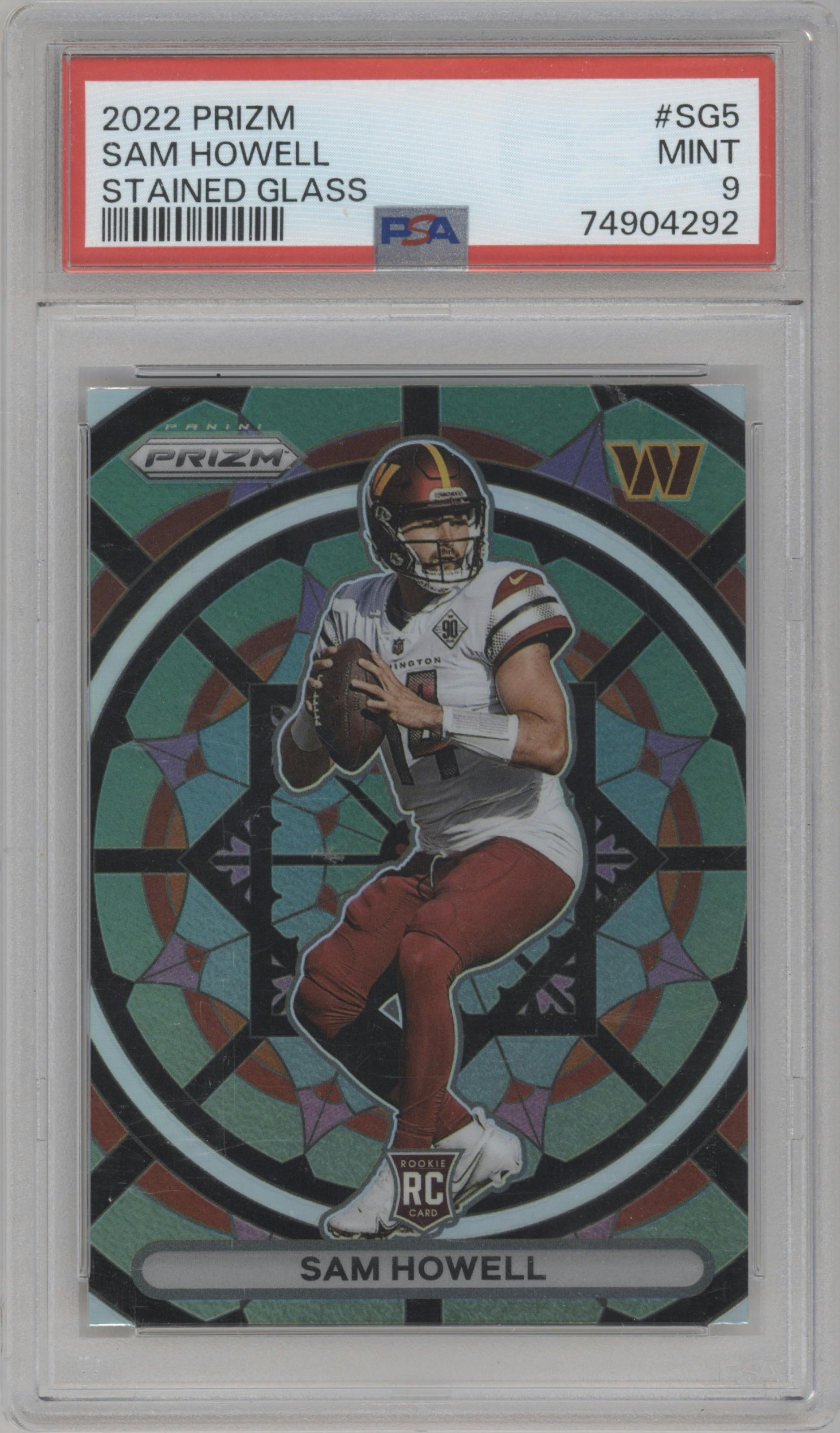 Sam Howell from the 2022 Panini Prizm set graded by PSA and given an overall grade of 9.