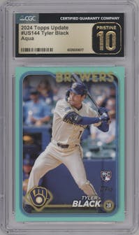 Tyler Black from the 2024 Topps Update set featuring a Aqua parallel graded by CSG and given an overall grade of 10.