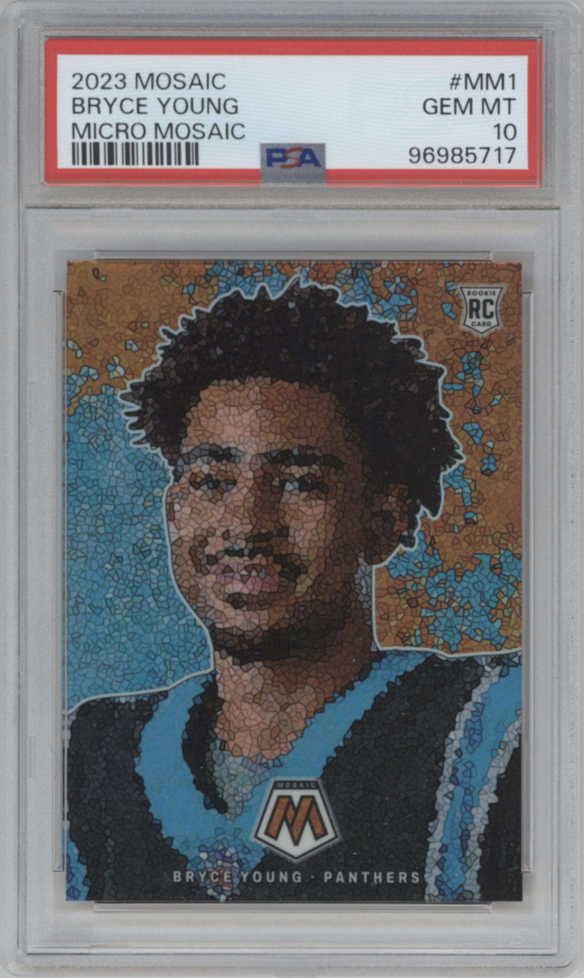 Bryce Young from the 2023 Panini Mosaic set graded by PSA and given an overall grade of 10.