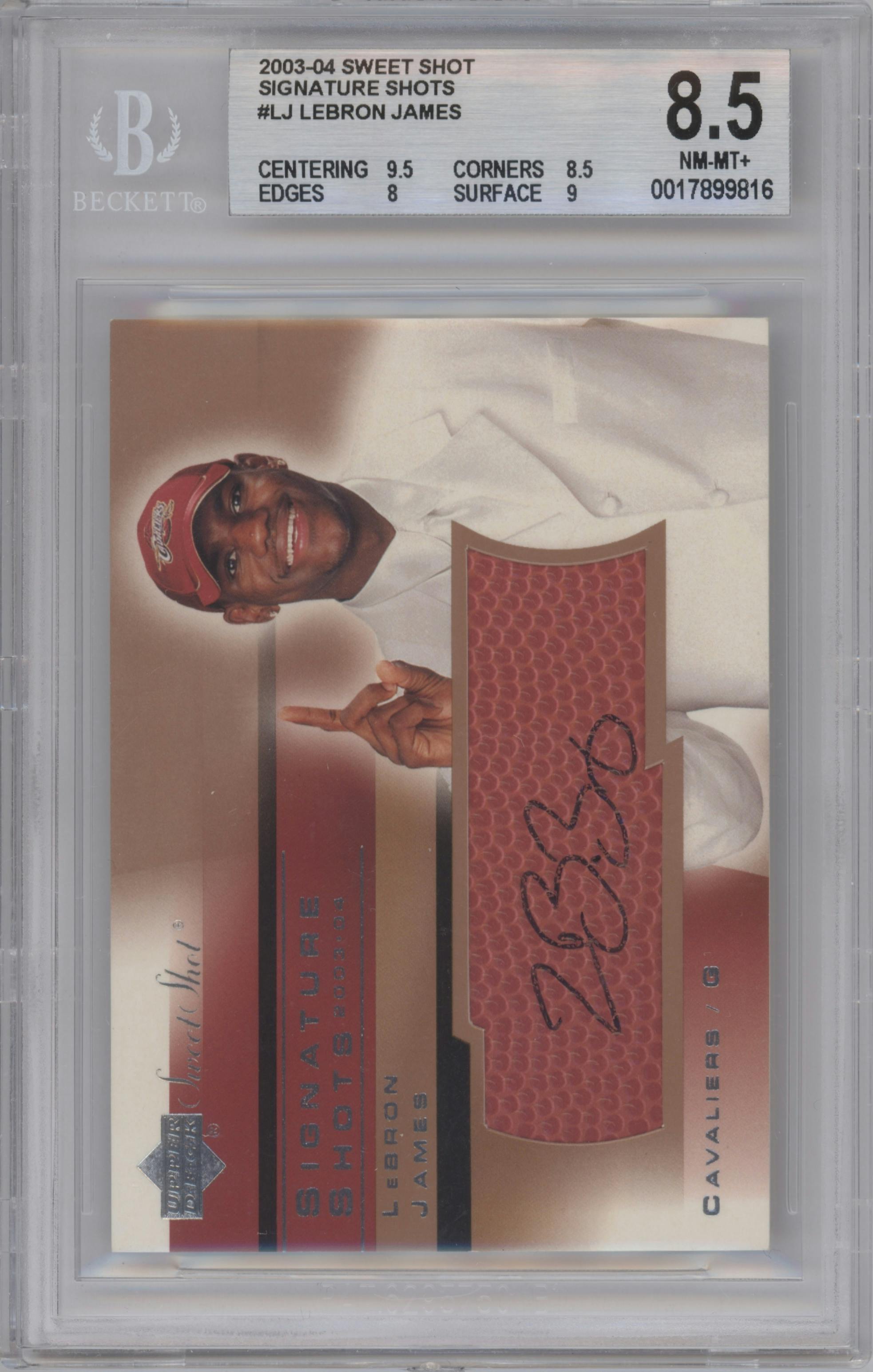LeBron James  from the 2003-04 Upper Deck Sweet Shot set graded by Beckett and given an overall grade of 8.5.