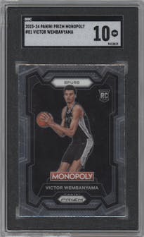 Victor Wembanyama from the 2023-24 Panini Prizm Monopoly set graded by SGC and given an overall grade of 10.