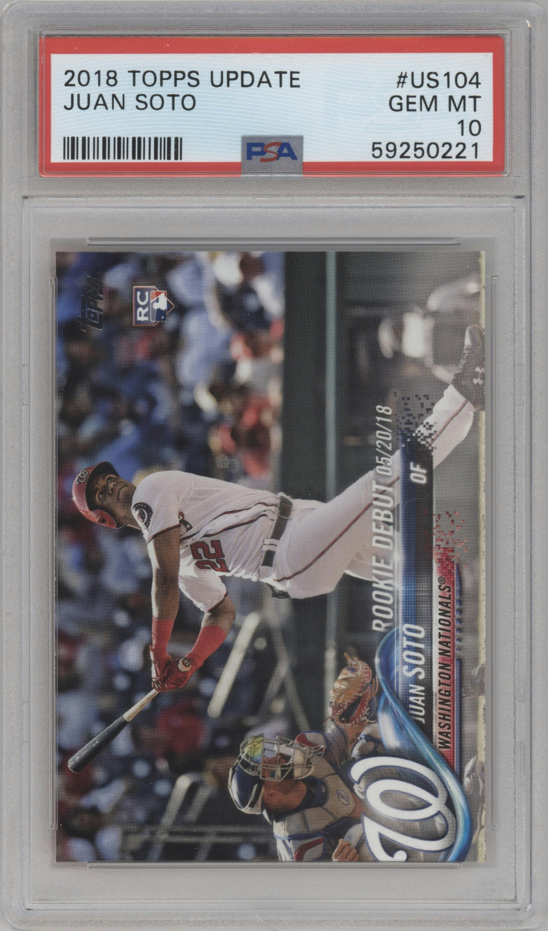 Juan Soto from the 2018 Topps Update set graded by PSA and given an overall grade of 10.