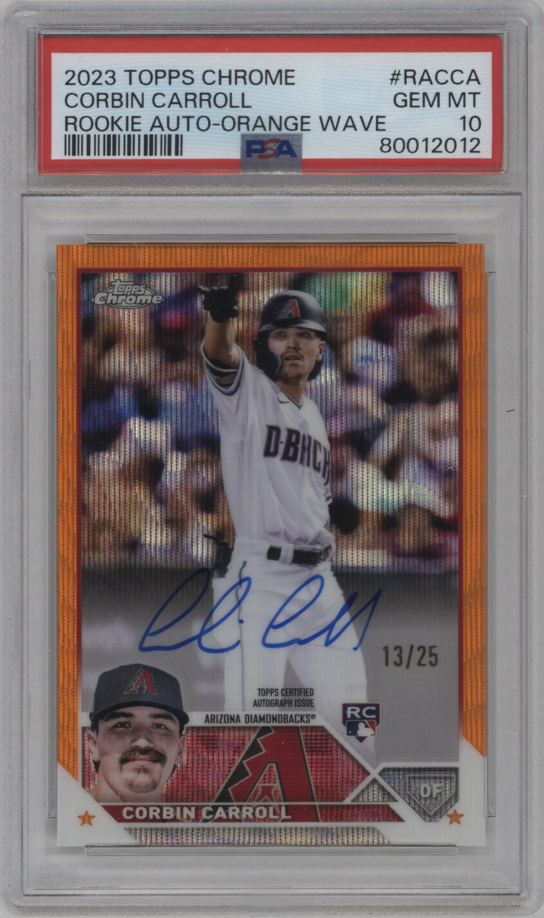 2023 Topps Chrome Rke.Auto Corbin Carroll Orange Wave Refractor PSA 10