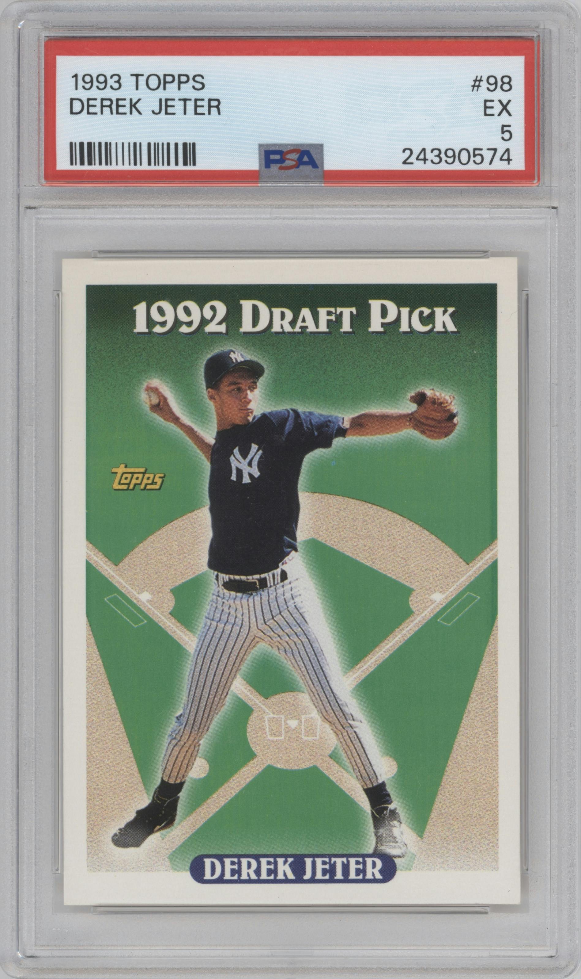 Derek Jeter from the 1993 Topps set graded by PSA and given an overall grade of 5.