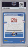 Puka Nacua from the 2023 Donruss Optic set featuring a Red Mojo  parallel graded by PSA and given an overall grade of 10.