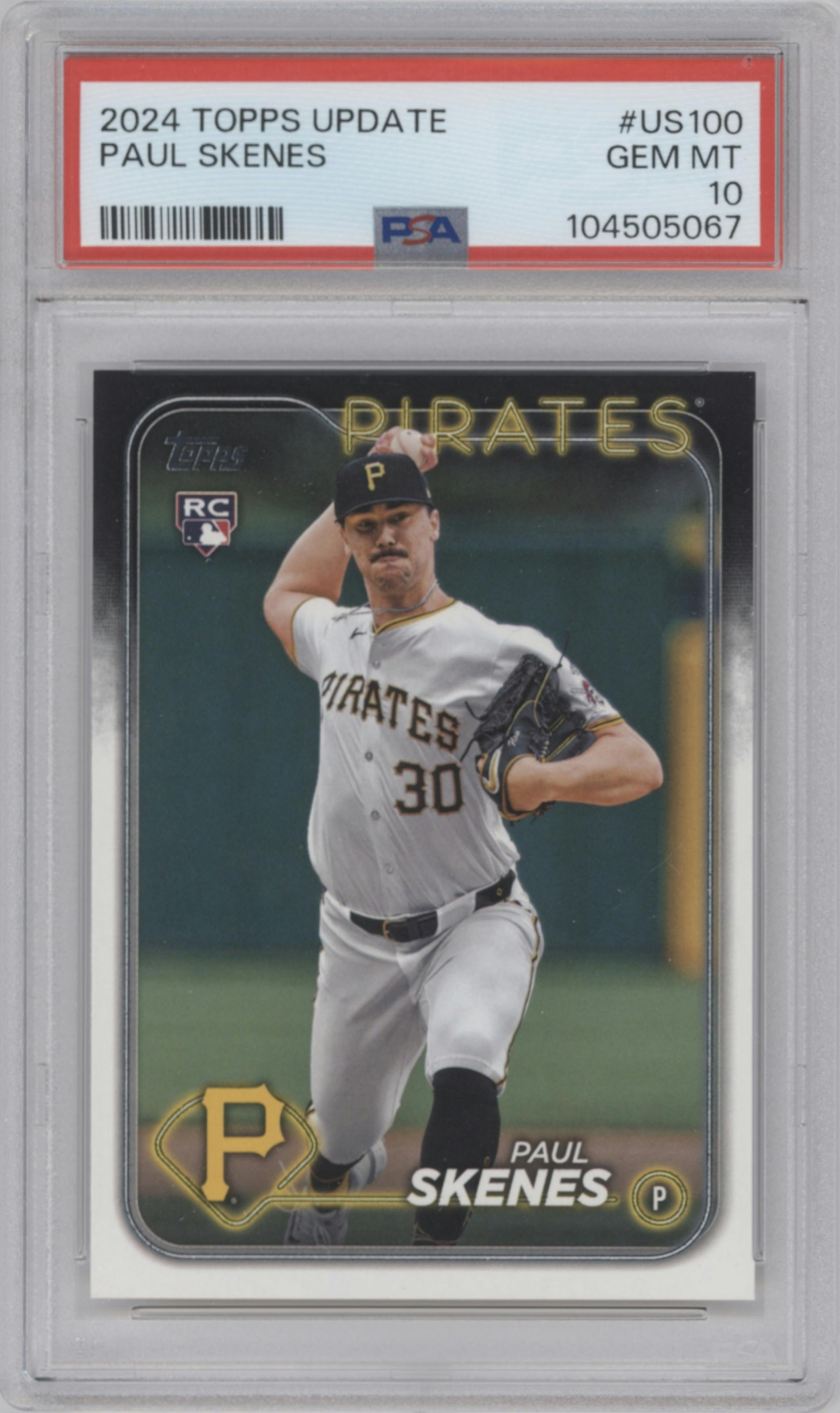 Paul Skenes from the 2024 Topps Update set graded by PSA and given an overall grade of 10.