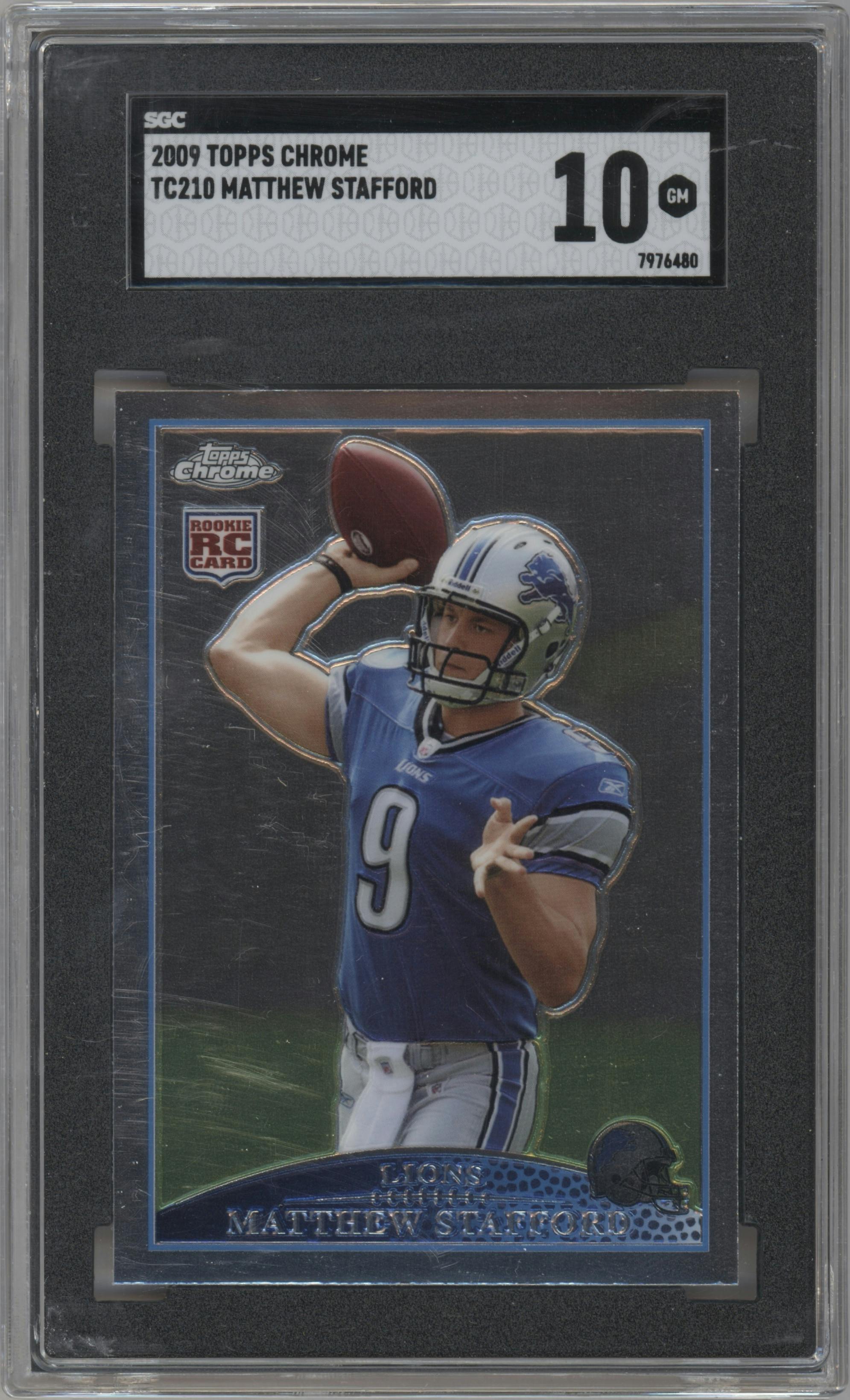 Matthew Stafford from the 2009 Topps Chrome set graded by SGC and given an overall grade of 10.