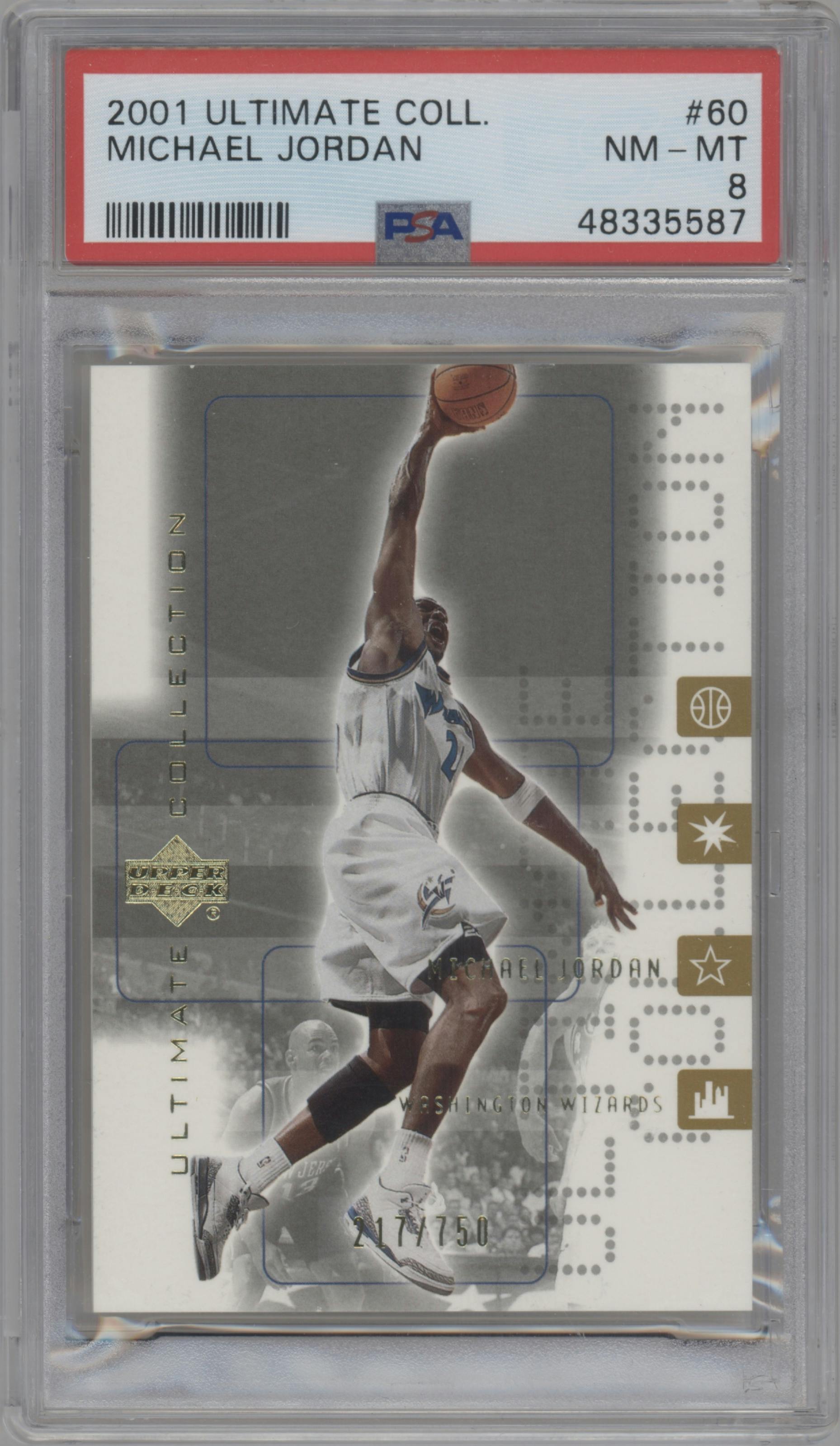 Michael Jordan from the 2001-02 Upper Deck Ultimate Collection set graded by PSA and given an overall grade of 8.