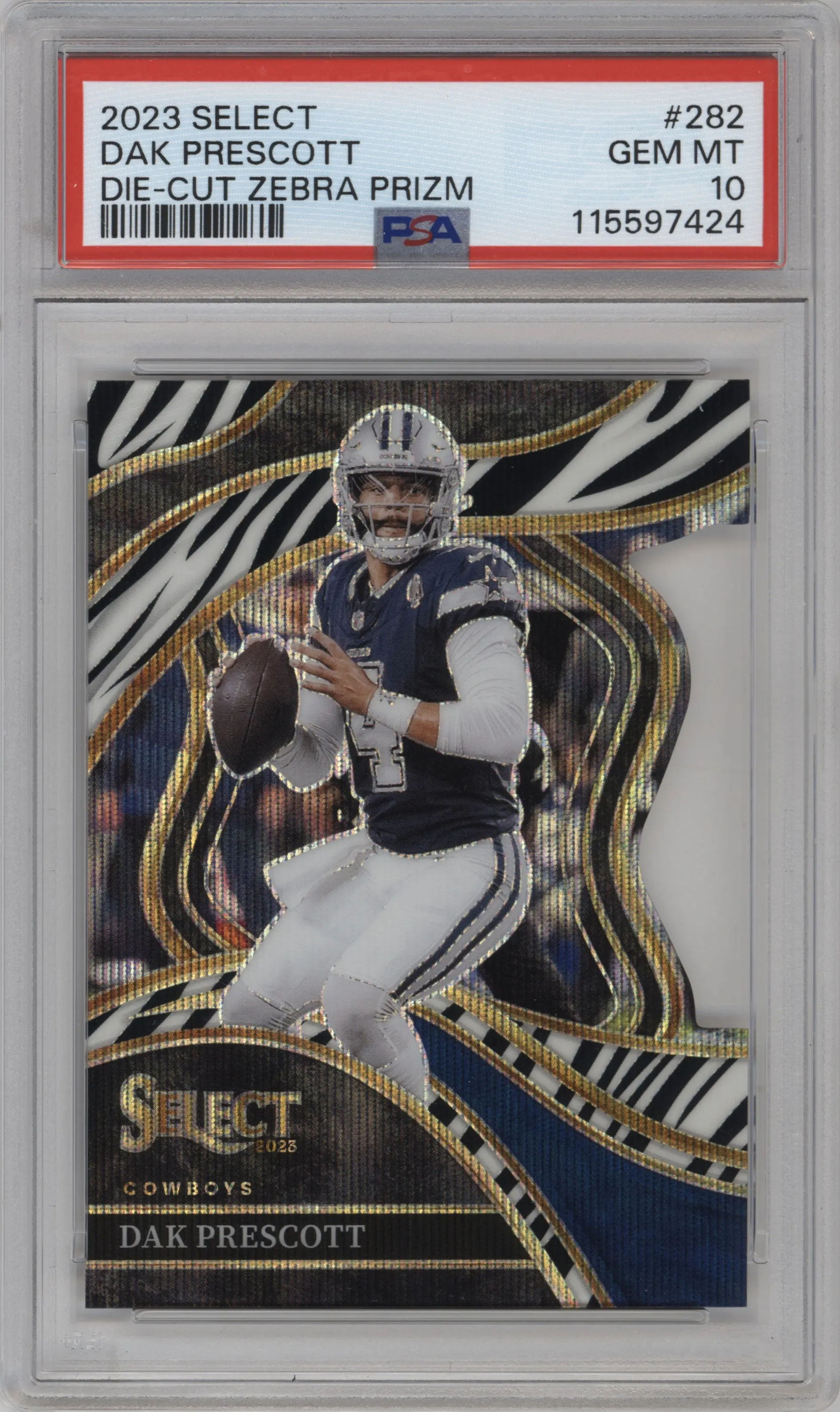 2023 Panini Select Club Lvl. Dak Prescott Die-Cut Zebra #282 PSA 10