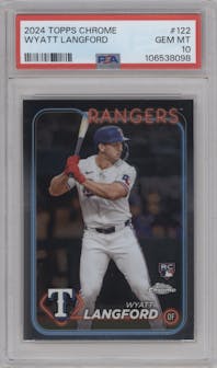 Wyatt Langford from the 2024 Topps Chrome set graded by PSA and given an overall grade of 10.