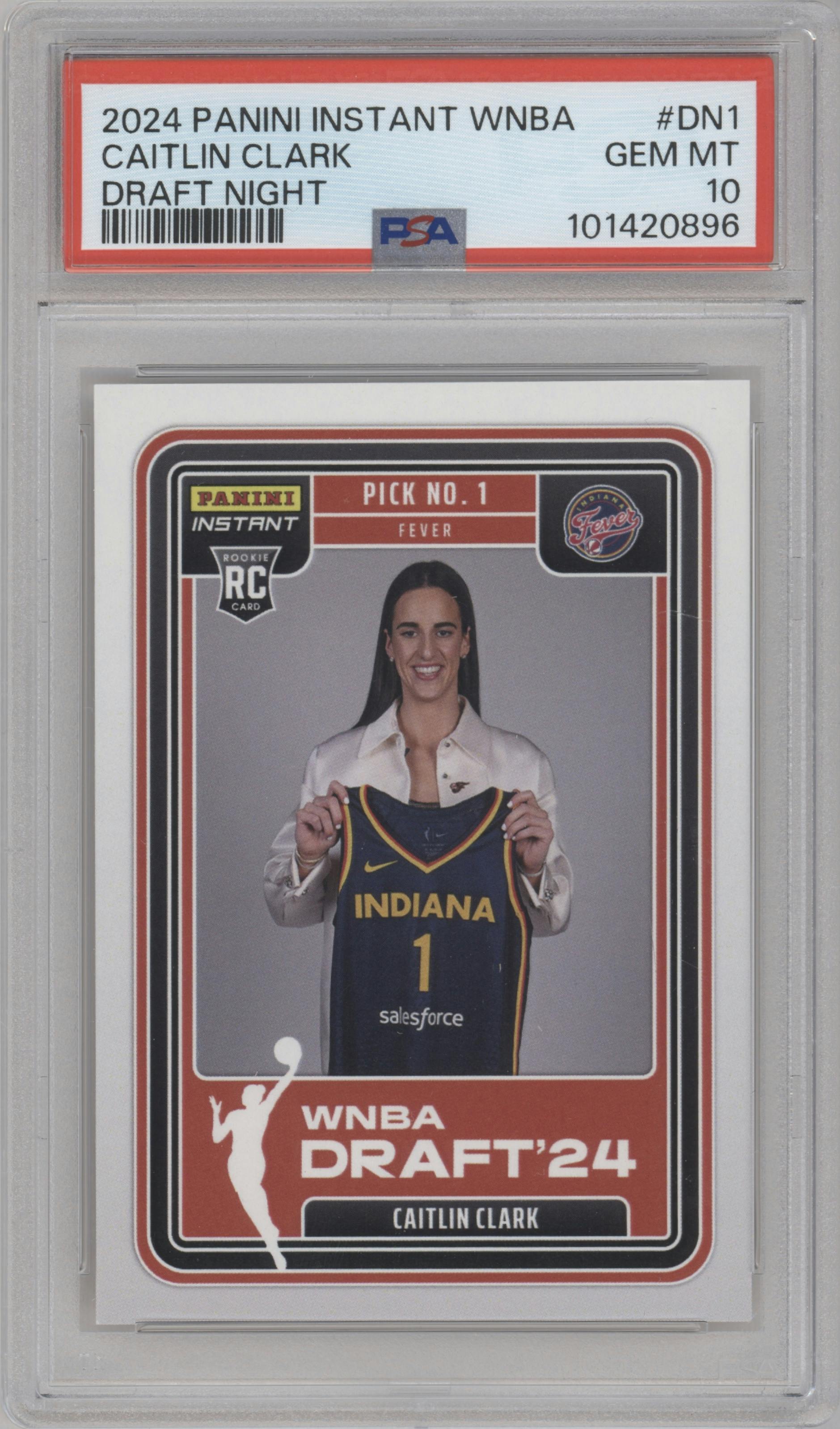 Caitlin Clark from the 2024-25 Panini Instant WNBA set graded by PSA and given an overall grade of 10.