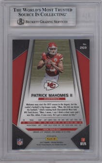 Patrick Mahomes II from the 2017 Panini Prizm set featuring a Prizm parallel graded by Beckett and given an overall grade of 9.