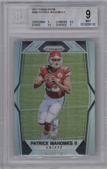 Patrick Mahomes II from the 2017 Panini Prizm set featuring a Prizm parallel graded by Beckett and given an overall grade of 9.