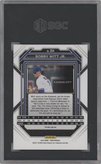 Bobby Witt Jr. from the 2023 Panini Prizm set featuring a Pink Ice  parallel graded by SGC and given an overall grade of 10.