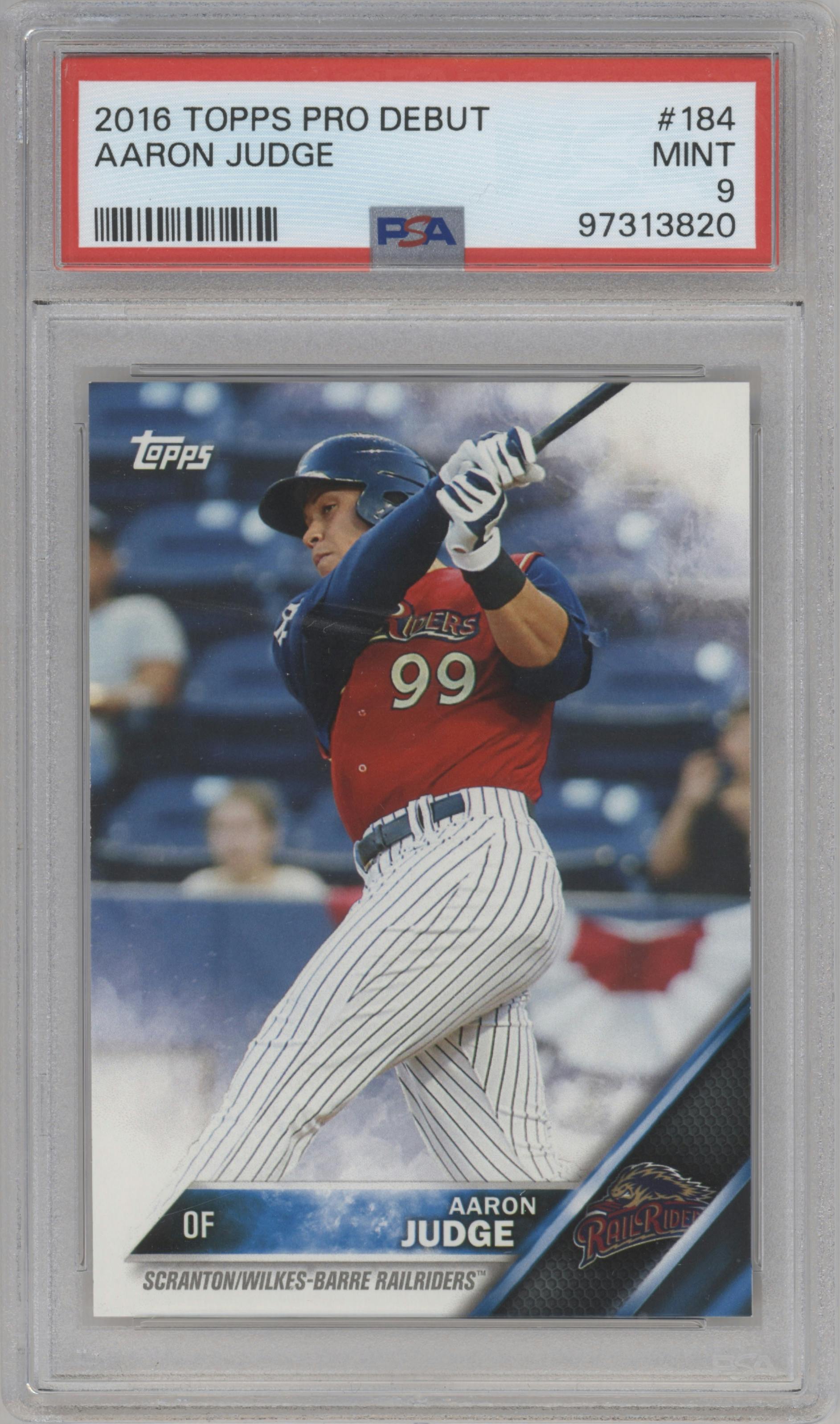 Aaron Judge from the 2016 Topps Pro Debut set graded by PSA and given an overall grade of 9.