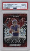 J.J. McCarthy from the 2024 Panini Rookies & Stars set featuring a Longevity parallel graded by PSA and given an overall grade of 10.
