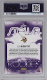 J.J. McCarthy from the 2024 Panini Rookies & Stars set featuring a Longevity parallel graded by PSA and given an overall grade of 10.
