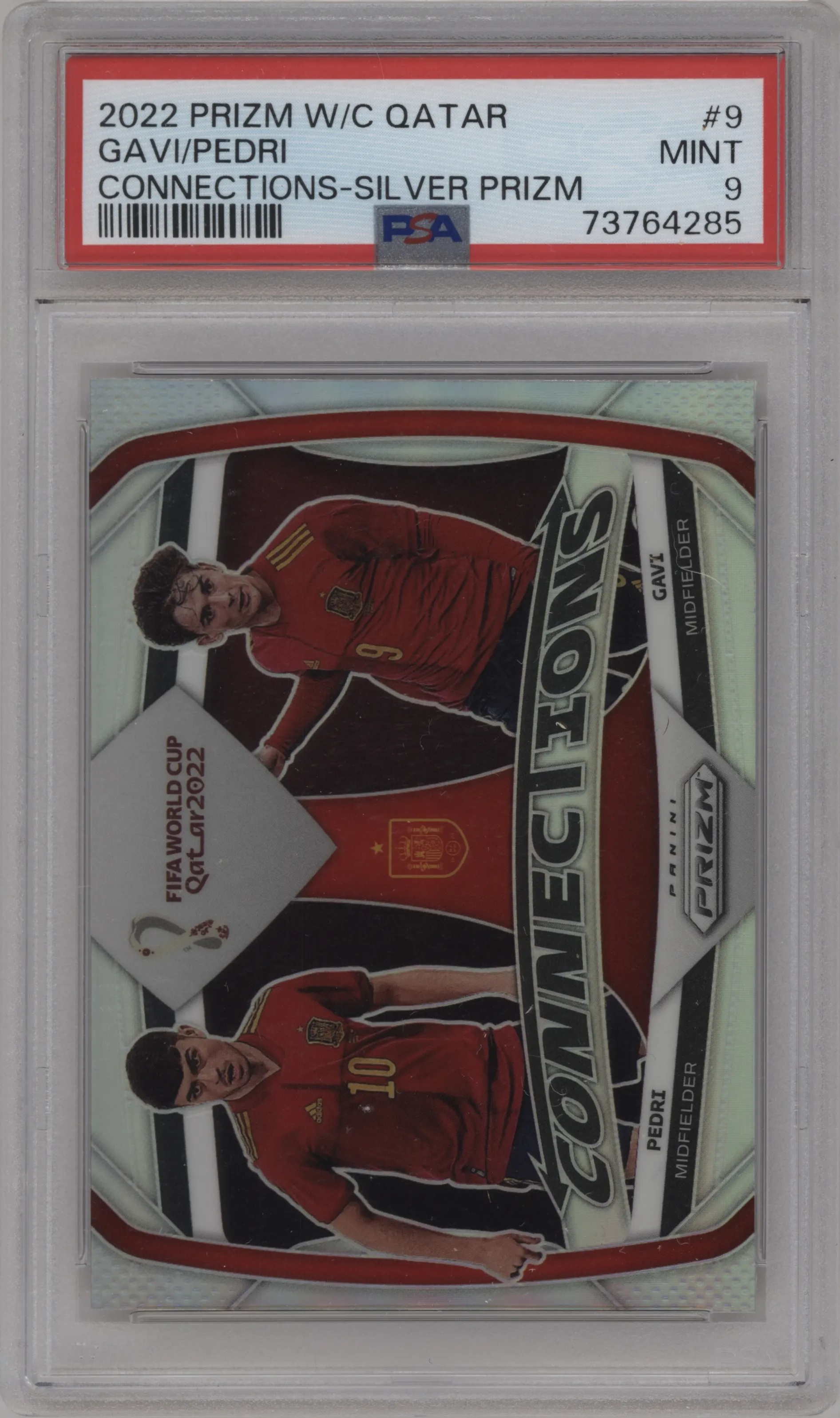 2022 Panini Prizm FIFA WC Qatar Connections Pedro González López/Pablo Martín Páez Gavira Silver Prizm PSA 9