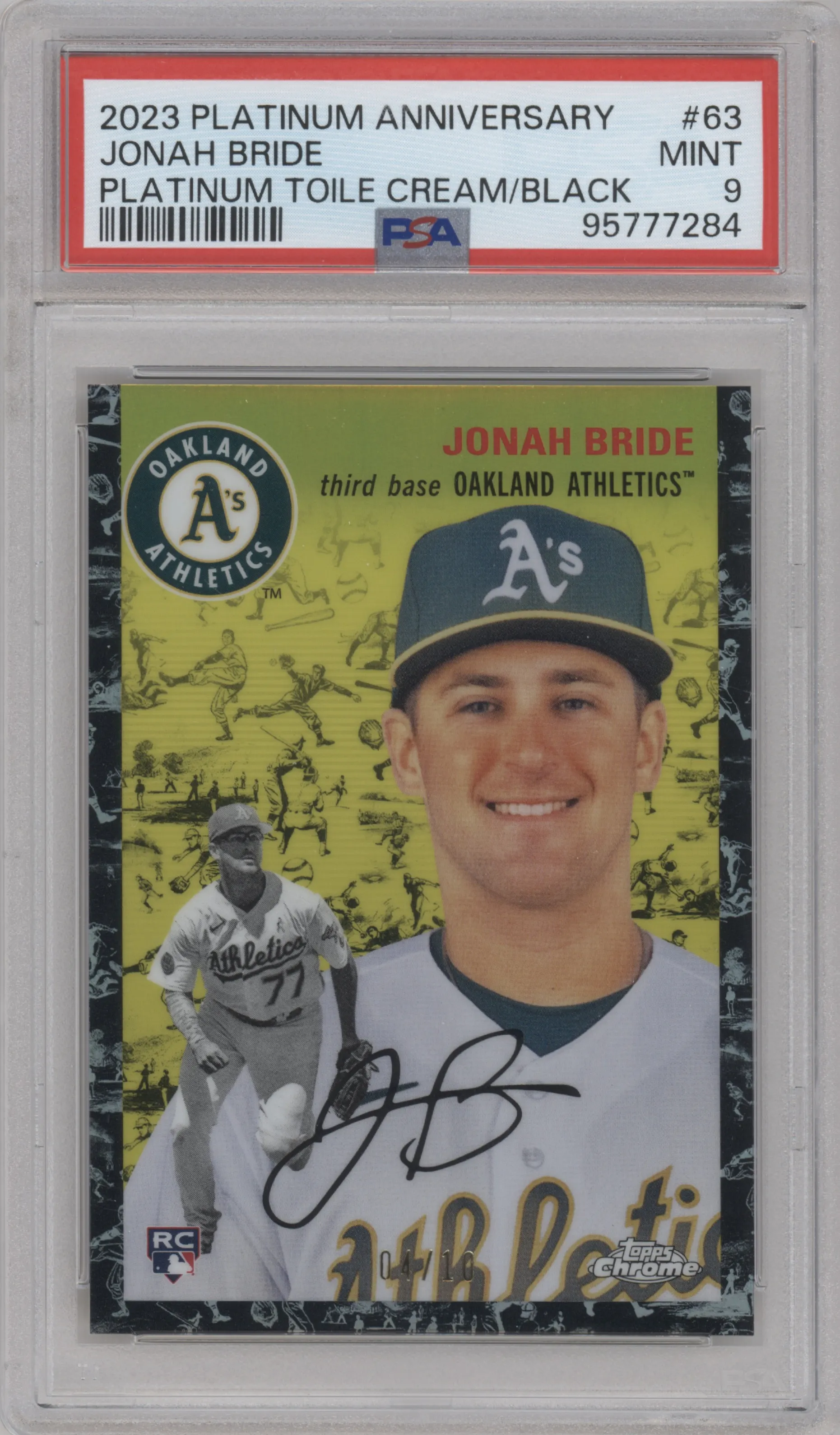 2023 Topps Chrome Platinum Anniversary Jonah Bride Platinum Toile Cream & Black Refractor #63 PSA 9