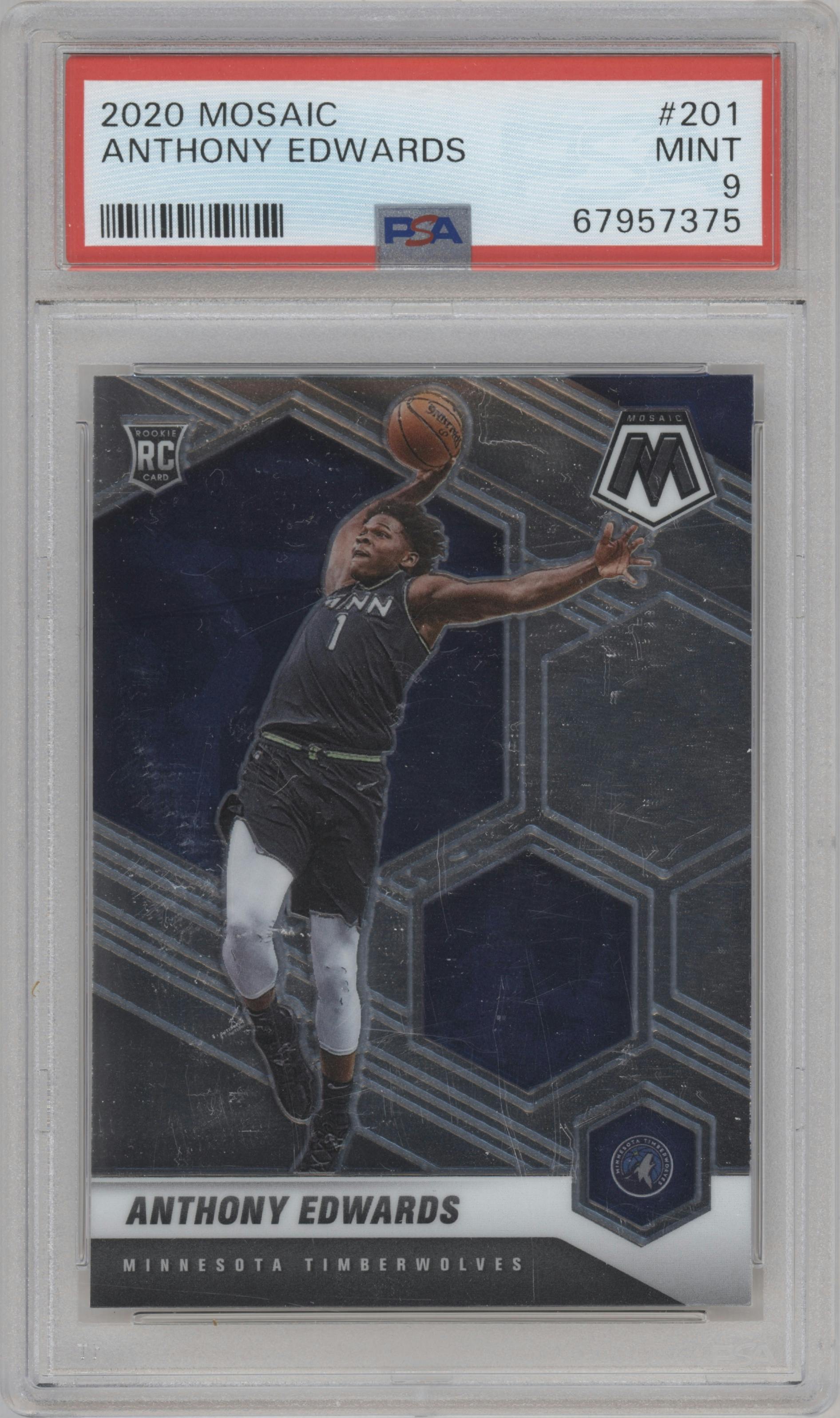Anthony Edwards from the 2020-21 Panini Mosaic set graded by PSA and given an overall grade of 9.