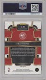 Trae Young from the 2023-24 Panini Select  set featuring a Tiger parallel graded by PSA and given an overall grade of 9.