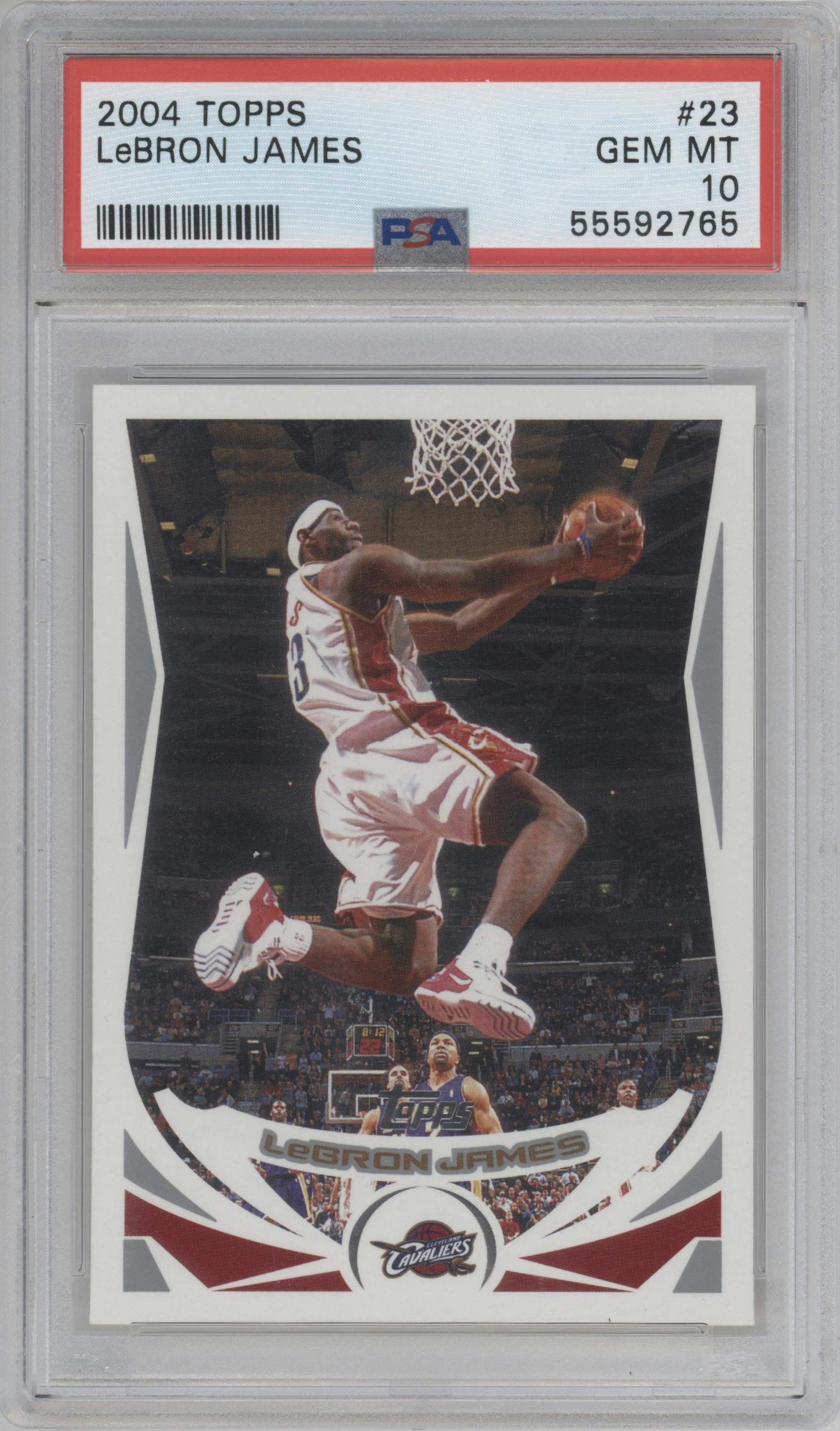 LeBron James from the 2004-05 Topps set graded by PSA and given an overall grade of 10.
