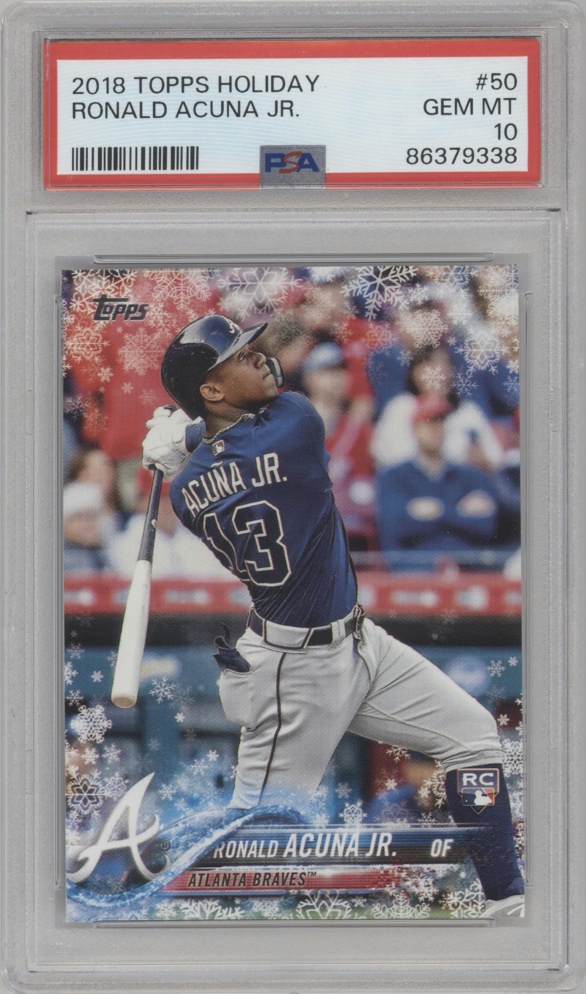 Ronald Acuna Jr. from the 2018 Topps Holiday set graded by PSA and given an overall grade of 10.
