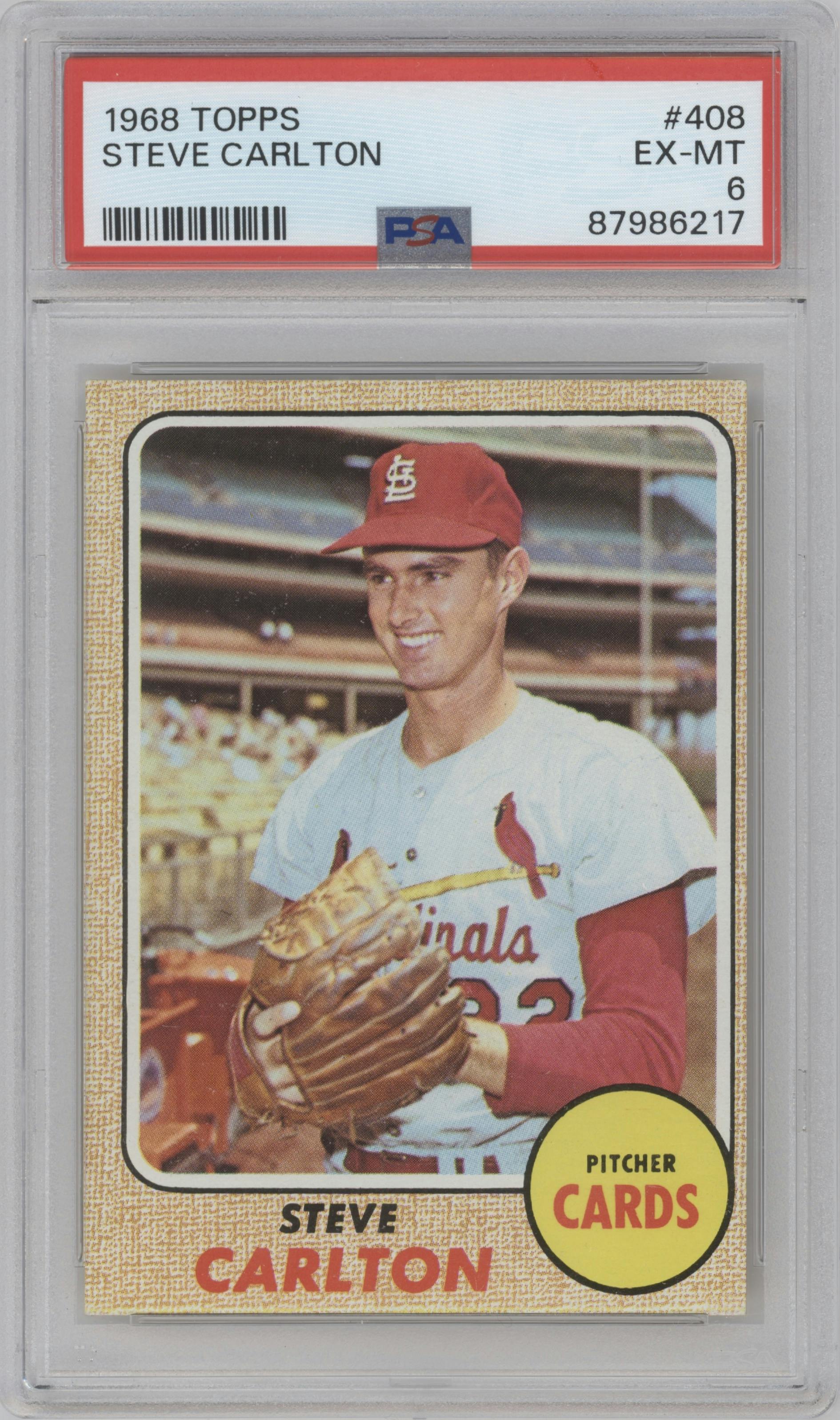 Steve Carlton from the 1968 Topps set graded by PSA and given an overall grade of 6.