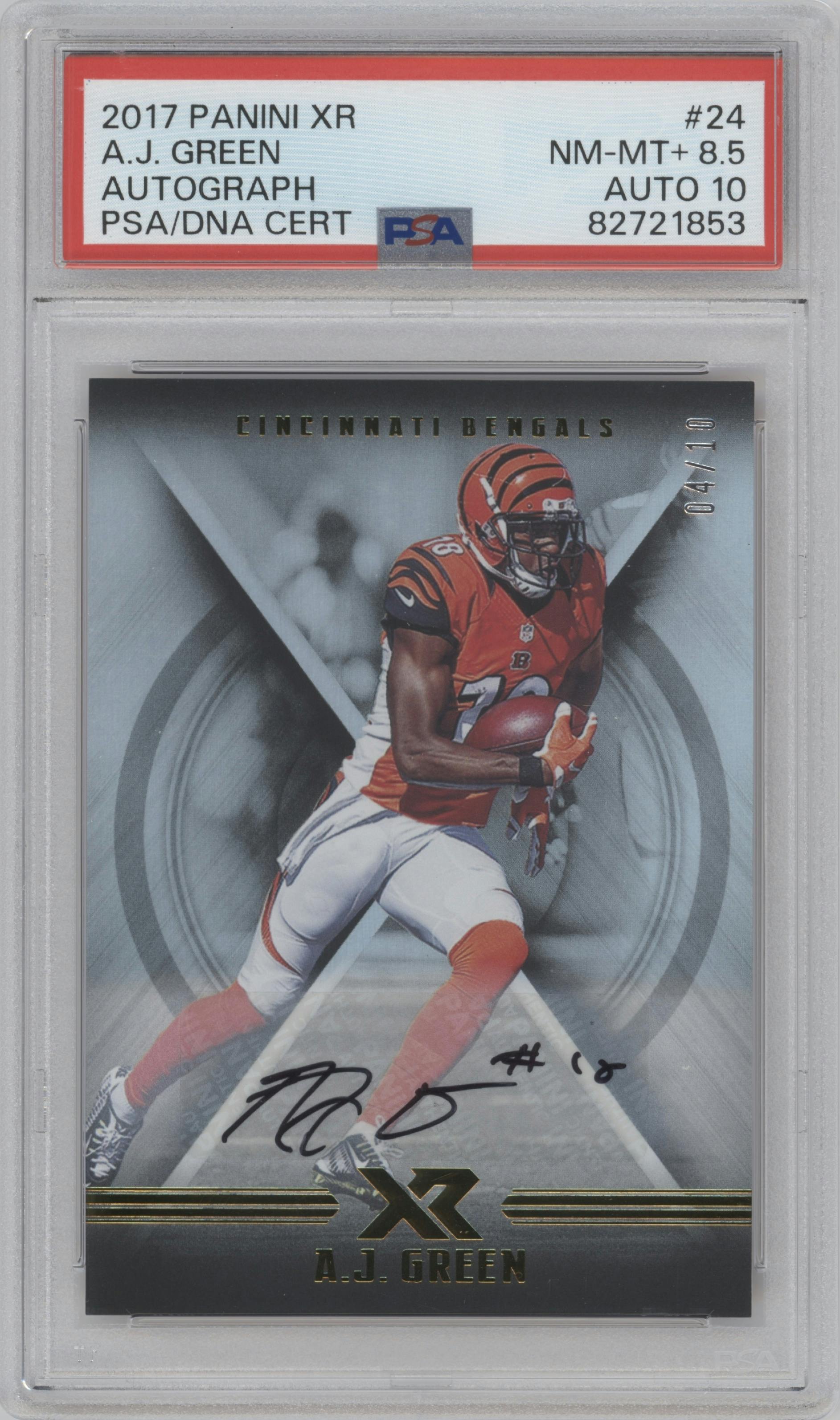 A.J. Green from the 2017 Panini XR set graded by PSA and given an overall grade of 8.5.