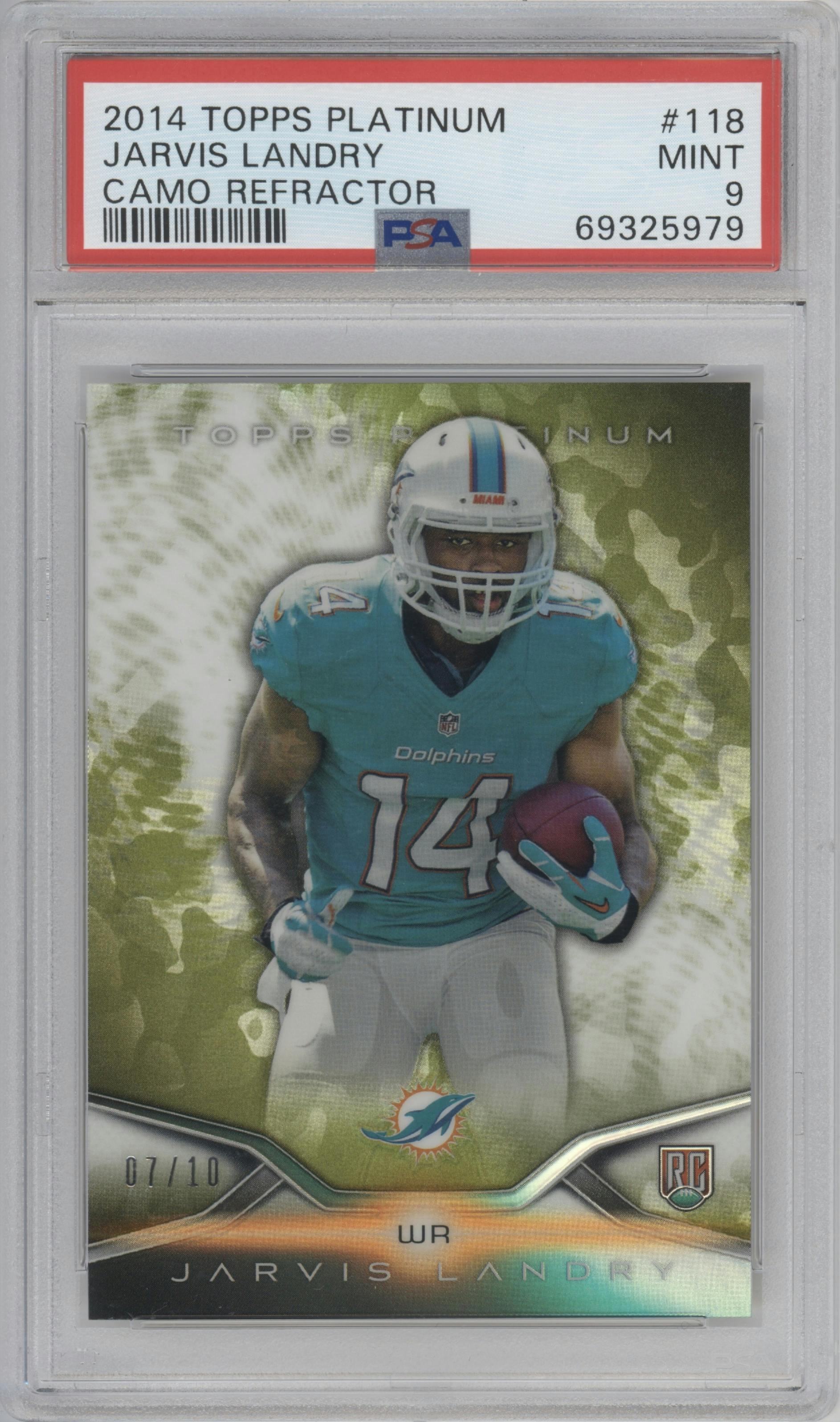 Jarvis Landry from the 2014 Topps Platinum set featuring a Camo Refractor parallel graded by PSA and given an overall grade of 9.