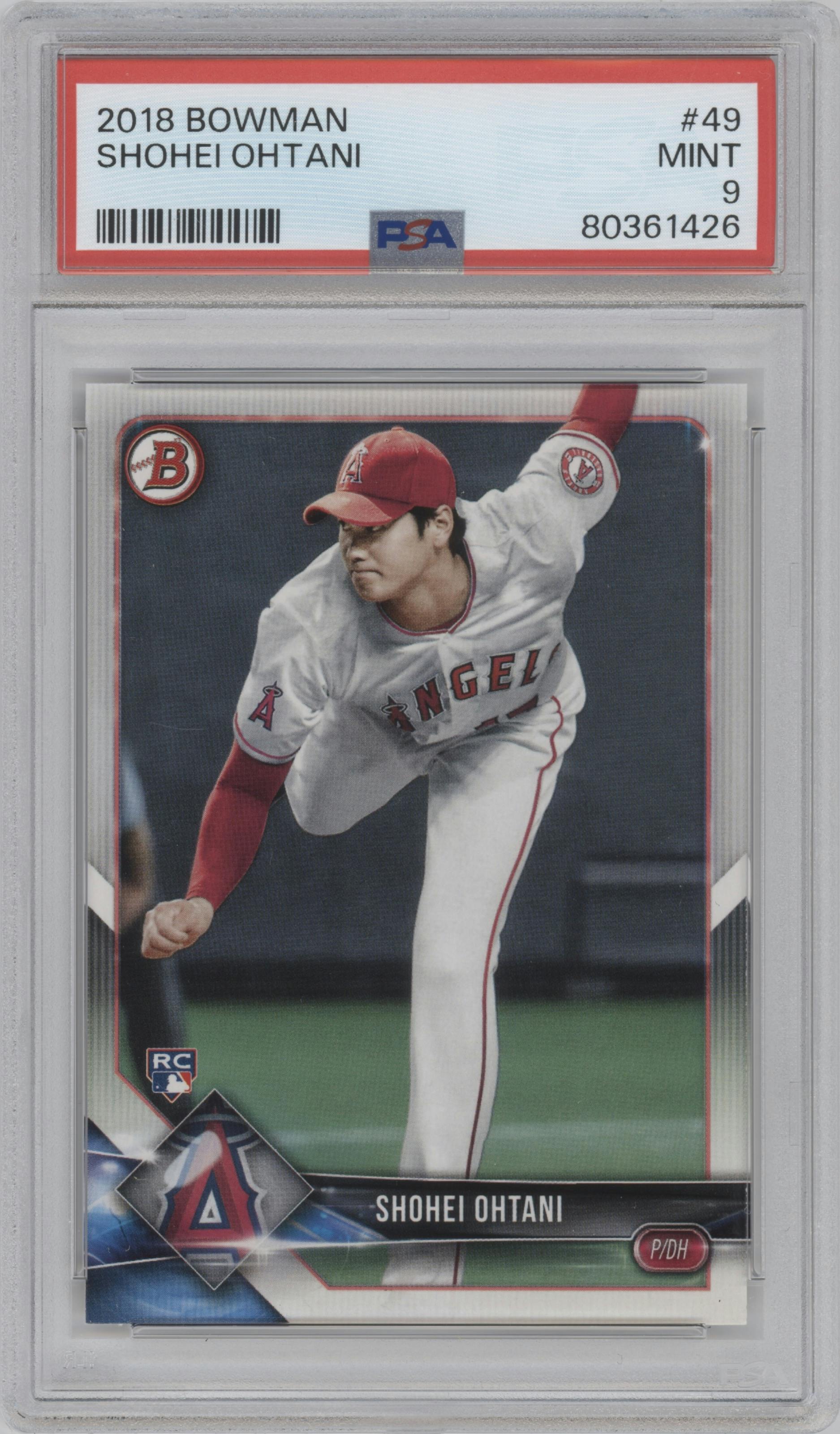 Shohei Ohtani from the 2018 Bowman set graded by PSA and given an overall grade of 9.
