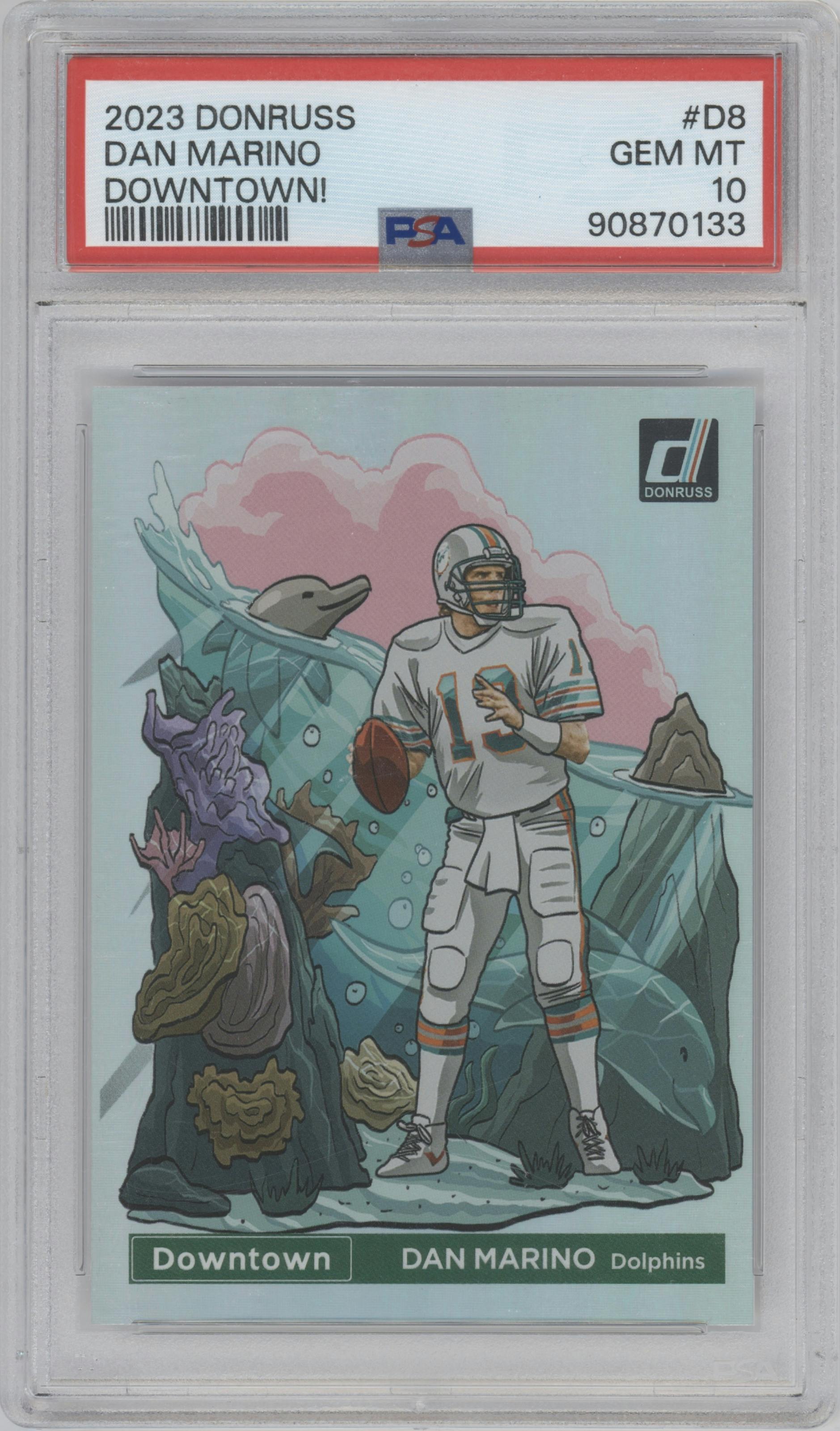 Dan Marino  from the 2023 Panini Donruss set graded by PSA and given an overall grade of 10.