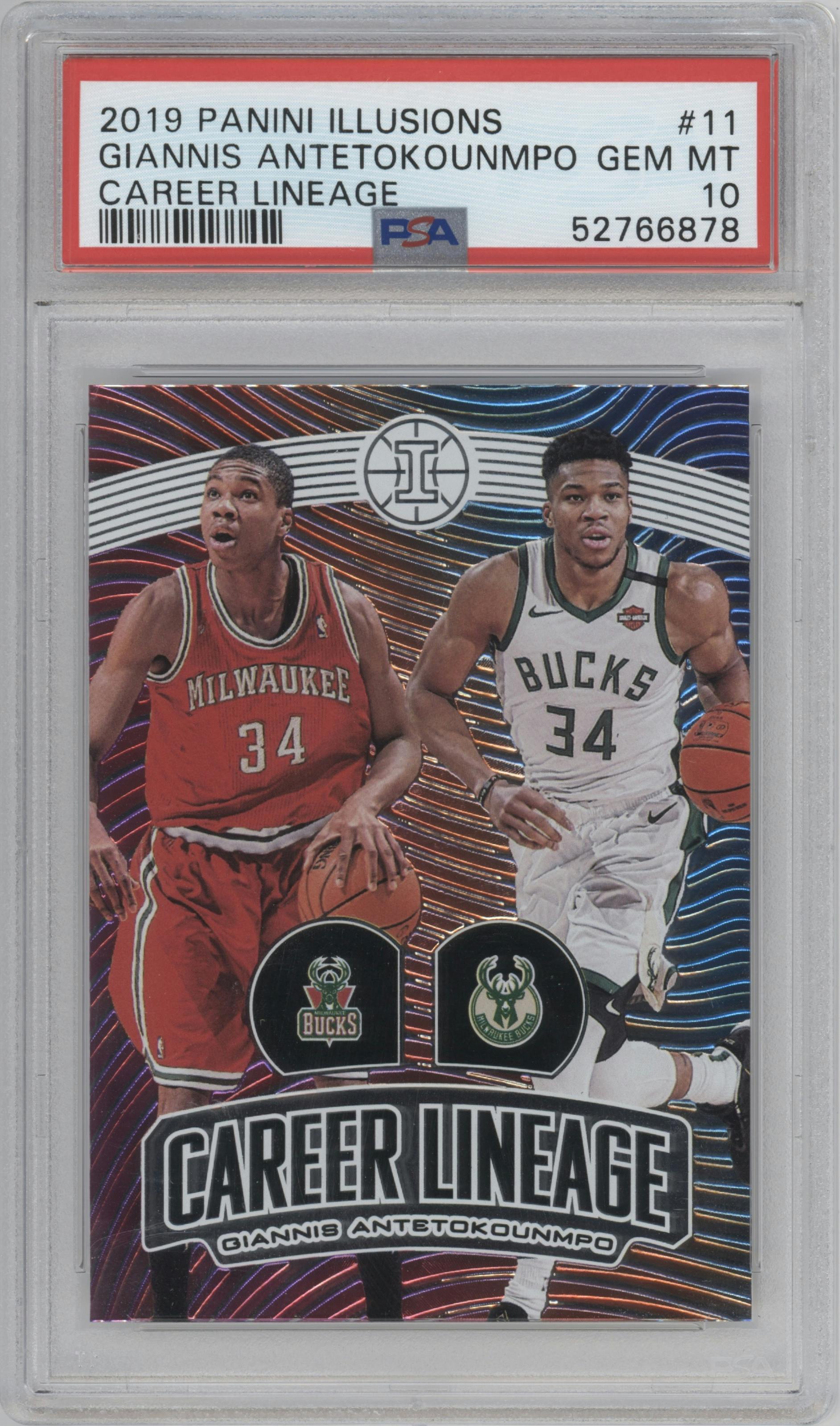 Giannis Antetokounmpo from the 2019-20 Panini Illusions set graded by PSA and given an overall grade of 10.