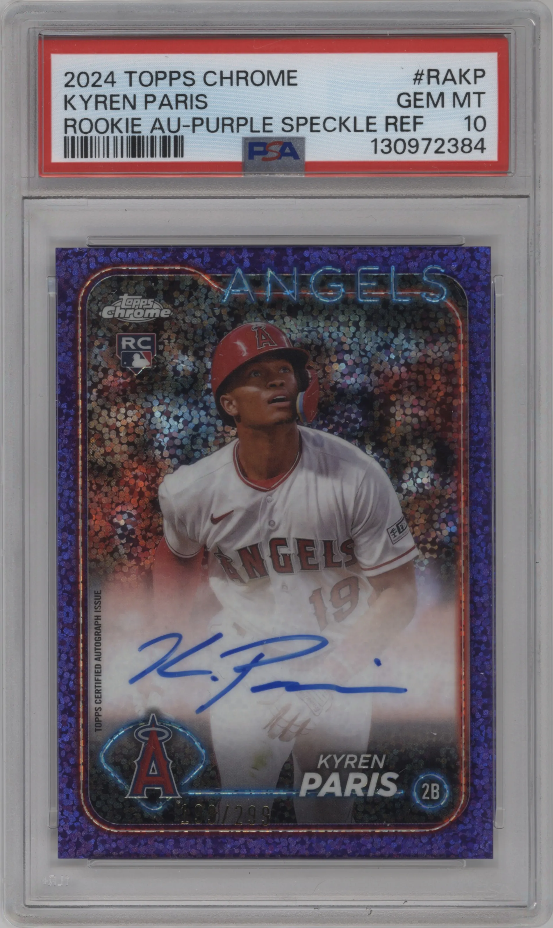 2024 Topps Chrome Rke.Auto Kyren Paris Purple Speckle Refractor PSA 10