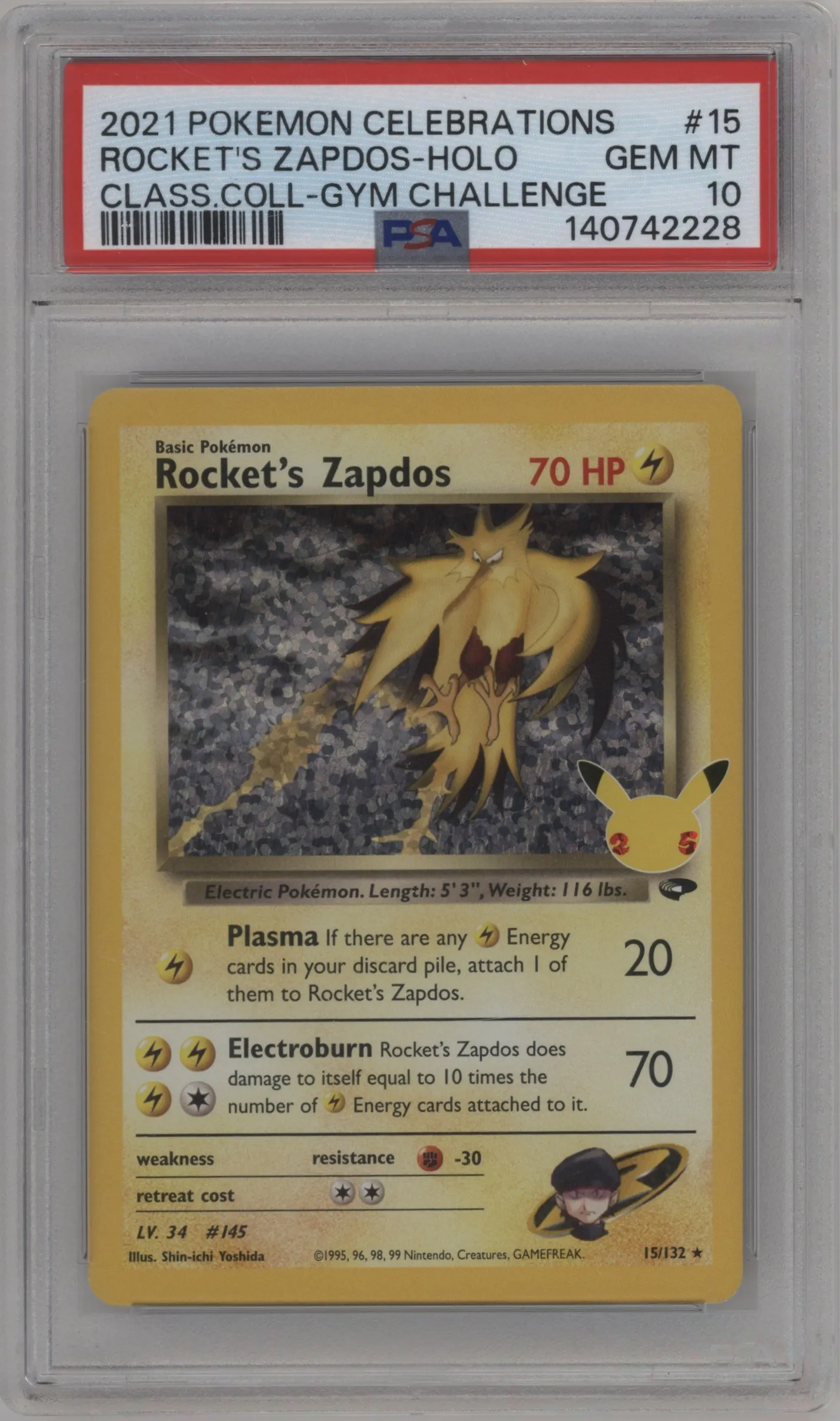2021 Pokemon SWSH Celebrations CC Rocket's Zapdos Gym Challenge #15 PSA 10