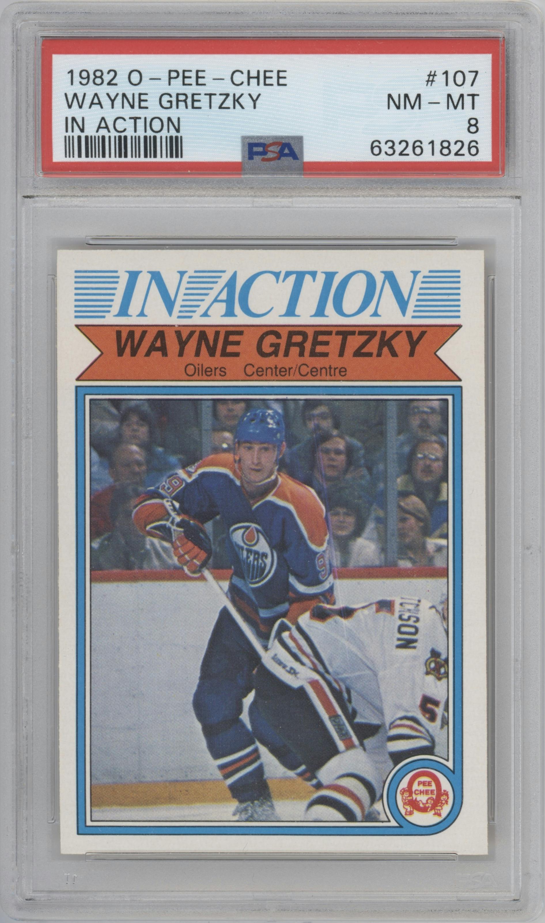 Wayne Gretzky from the 1982-83 O-Pee-Chee set graded by PSA and given an overall grade of 8.