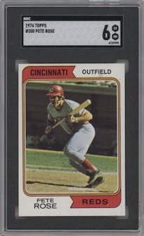 Pete Rose from the 1974 Topps set graded by SGC and given an overall grade of 6.