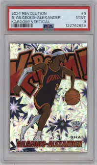 Shai Gilgeous-Alexander from the 2024-25 Panini Revolution set graded by PSA and given an overall grade of 9.