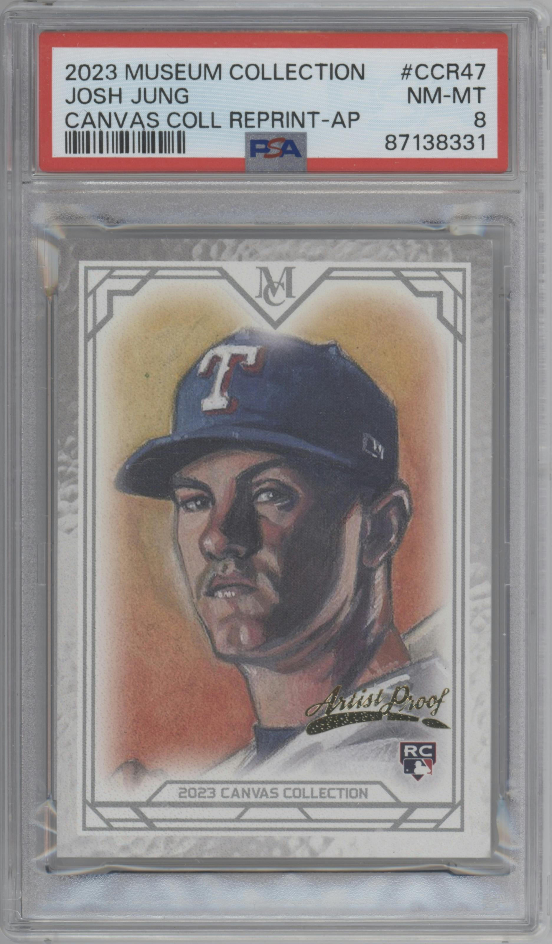 Josh Jung from the 2023 Topps Museum Collection set featuring a Artist Proof parallel graded by PSA and given an overall grade of 8.