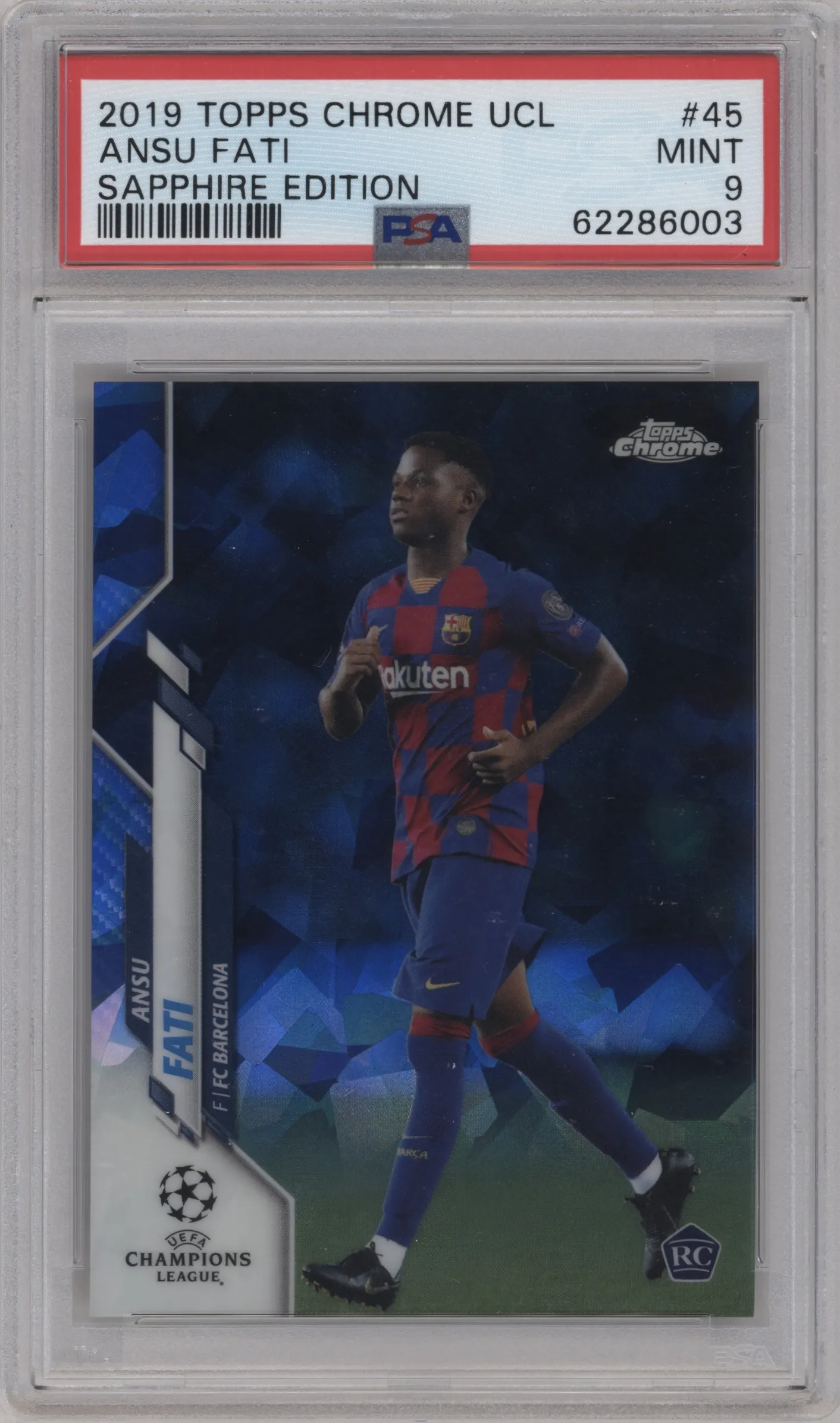 2019 Topps Chrome Sapphire Edition UEFA Champions League Ansu Fati #45 PSA 9